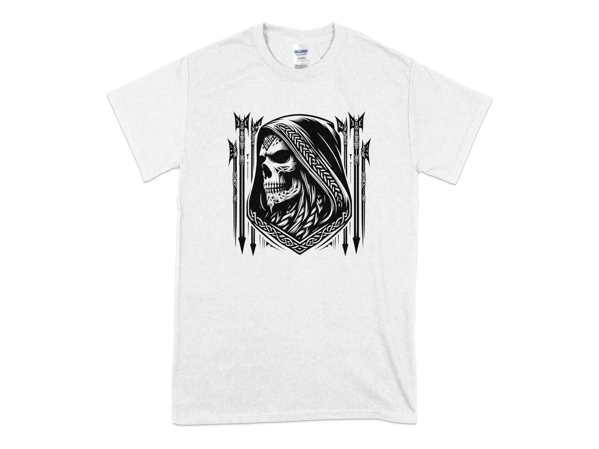 Grim Reaper - Black White Gildan T-Shirt Commemorative Talisman Unisex Tee Graphic Design