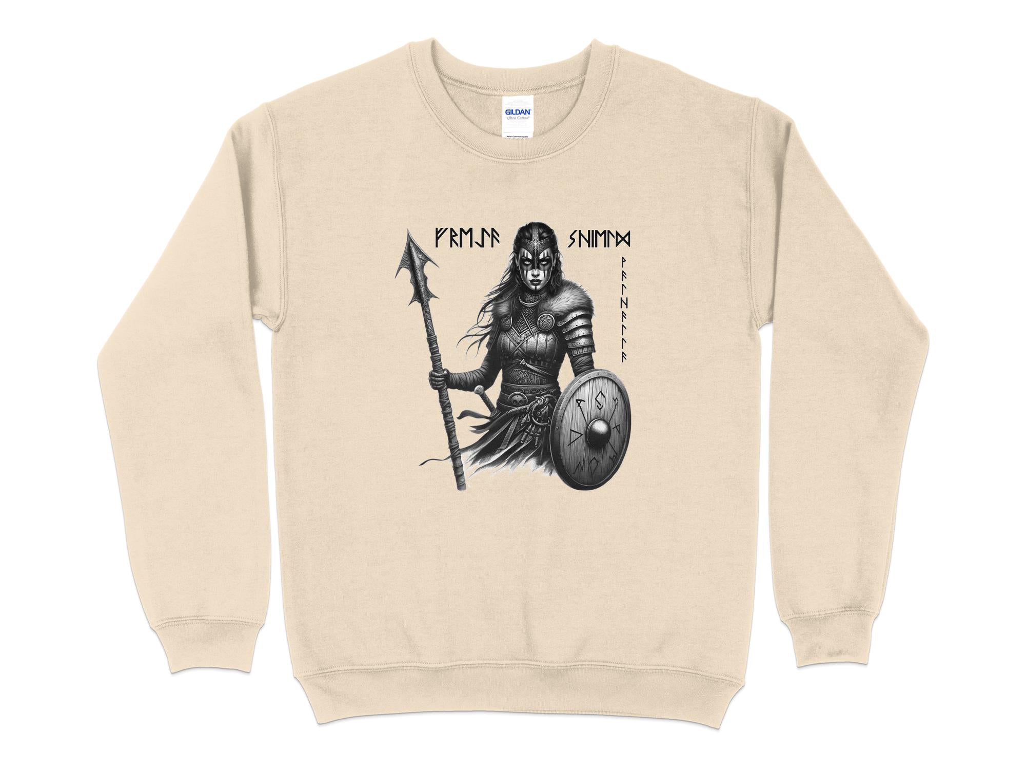 Viking Shield Maiden - Coloured Gildan Sweatshirt Realistic Norse Talisman Men Women Unisex Valhalla Tee Graphic Design