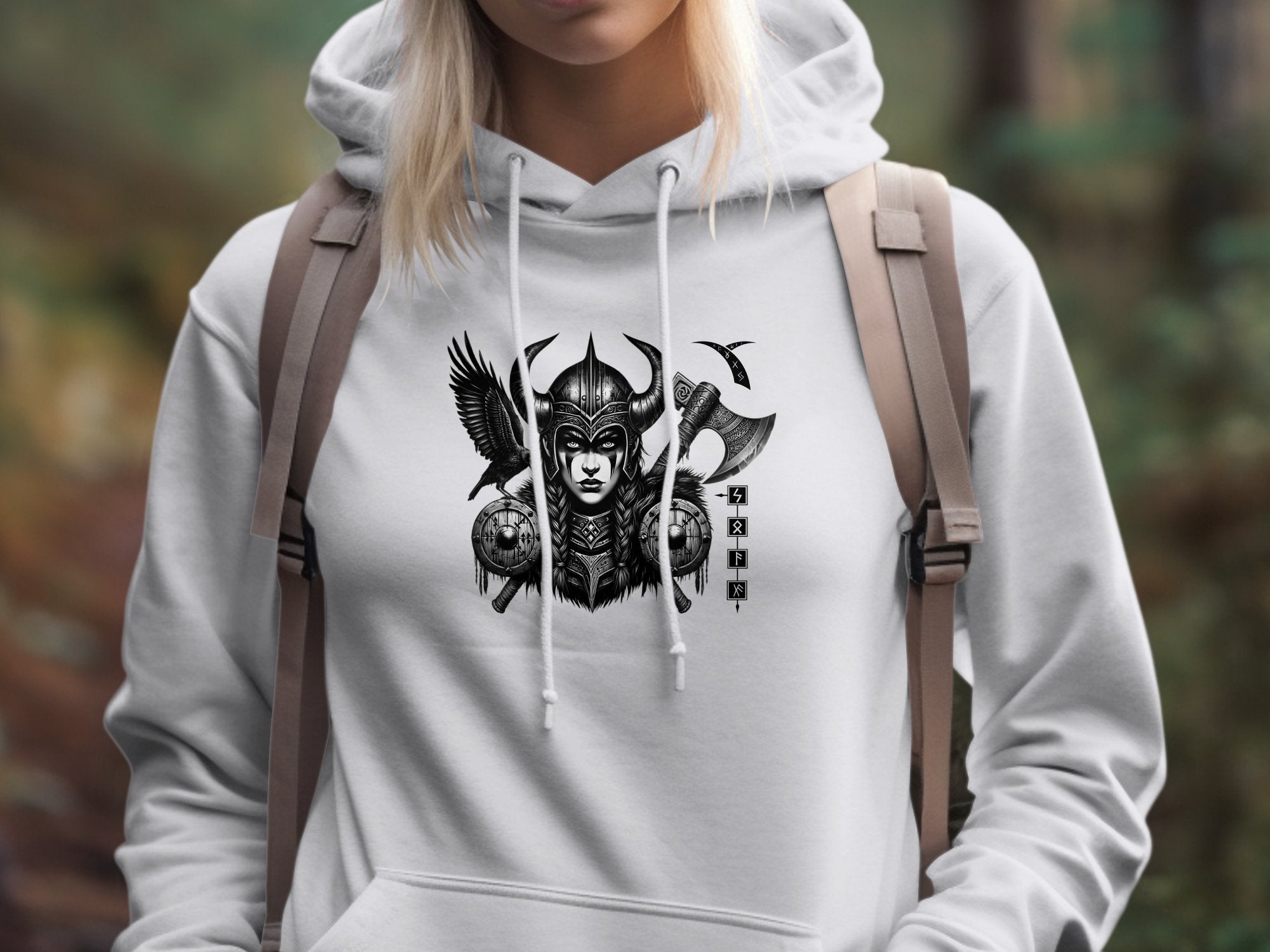 Viking Shield Maiden - Coloured Gildan Hoodie Realistic Norse Talisman Men Women Unisex Valhalla Tee Graphic Design