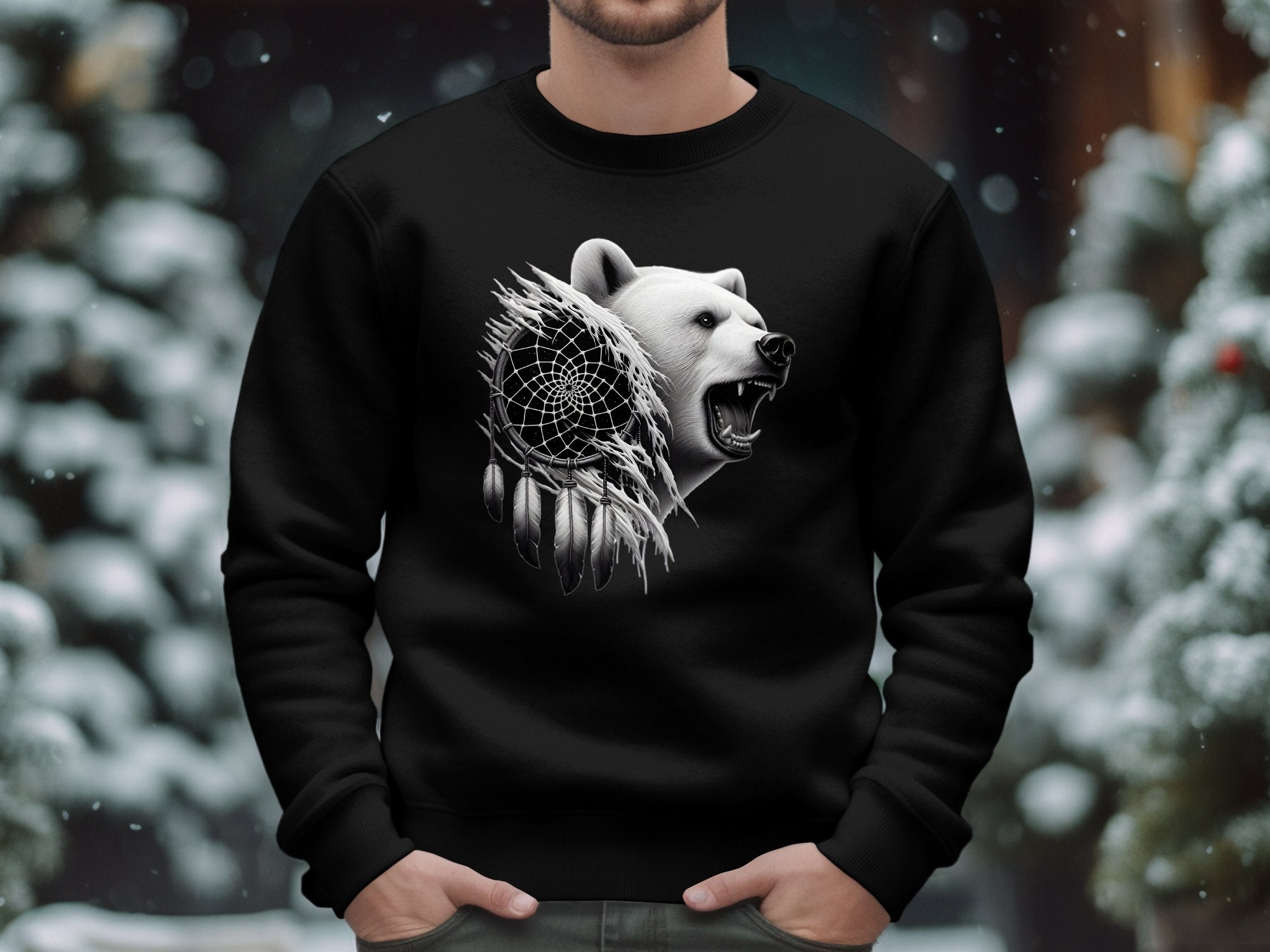 Dreamcatcher Bear - Coloured Gildan Sweatshirt Realistic Native American Talisman Unisex Mythology Tee Graphic Design