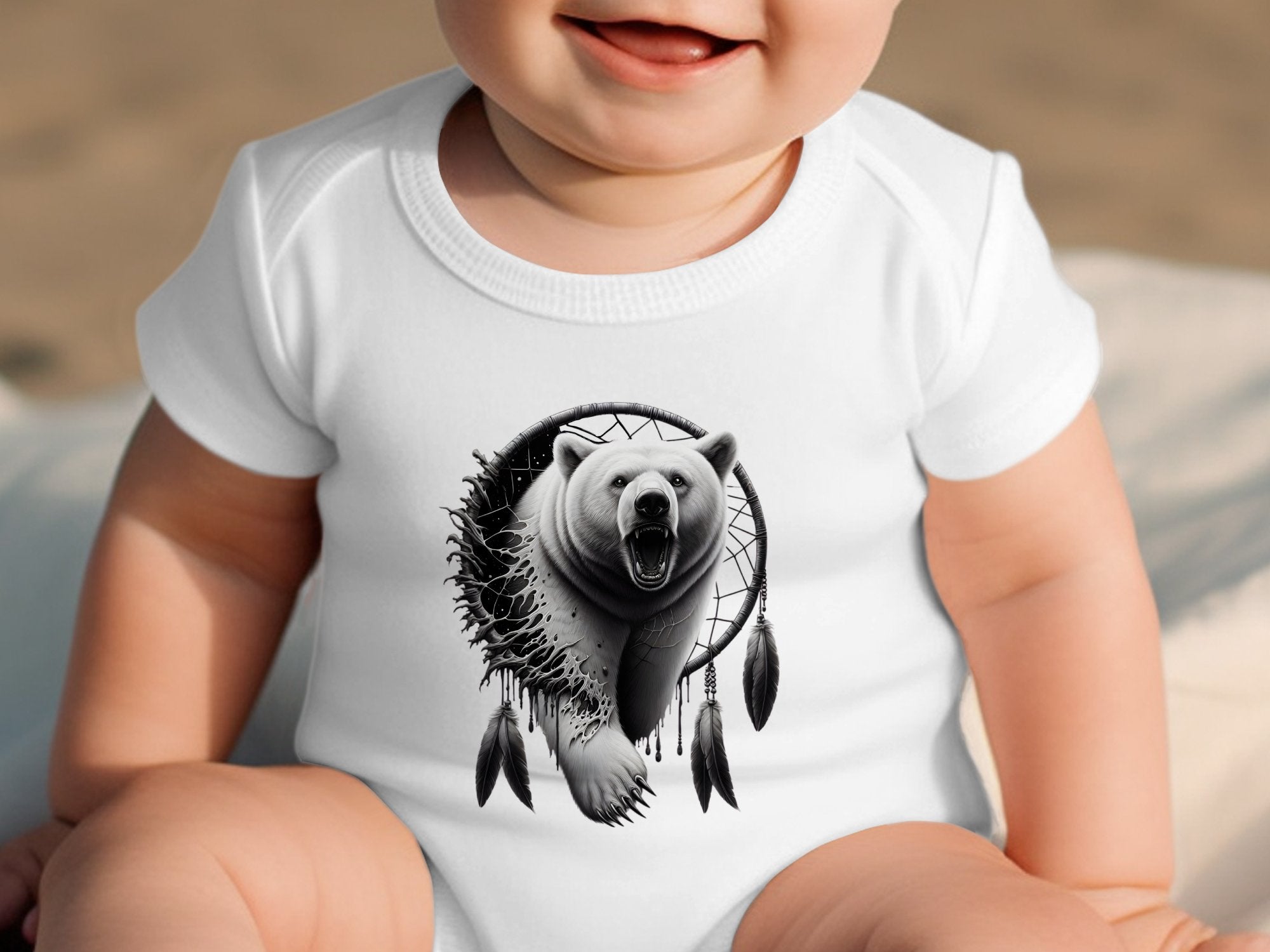 Dreamcatcher Bear - Coloured Toddler Bodysuit Realistic Native American Talisman Unisex Mythology Tee Graphic Design