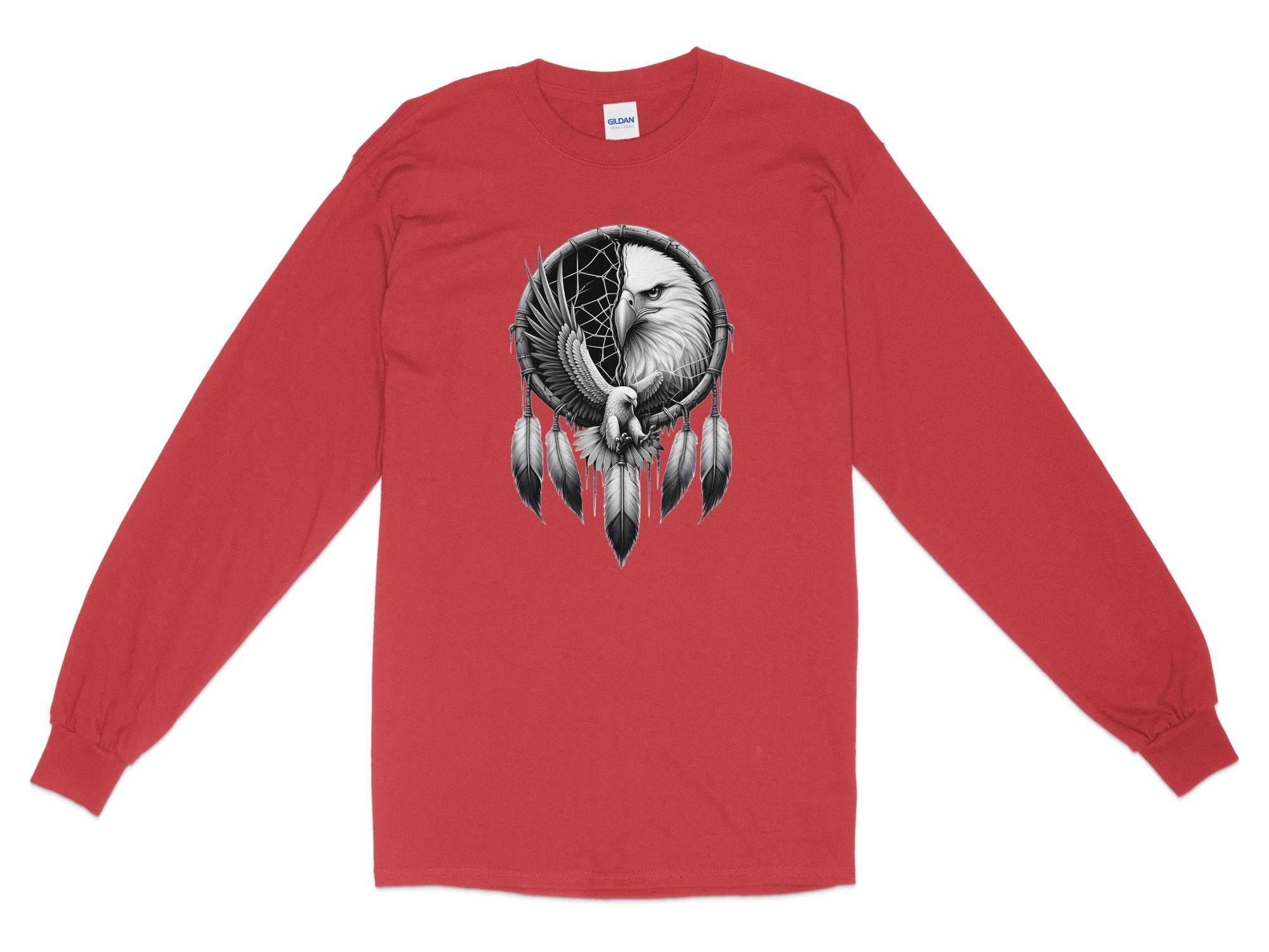 Dreamcatcher Eagle - Coloured Gildan Long Sleeve Realistic Native American Talisman Unisex Mythology Tee Graphic Design