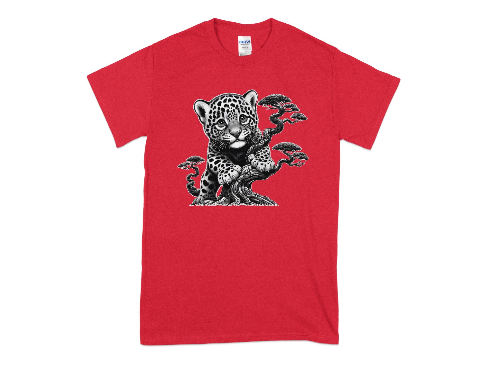 Leopard Bonsai - Coloured Gildan T-Shirt Realistic Animal Talisman Unisex Cute Tee Graphic Design