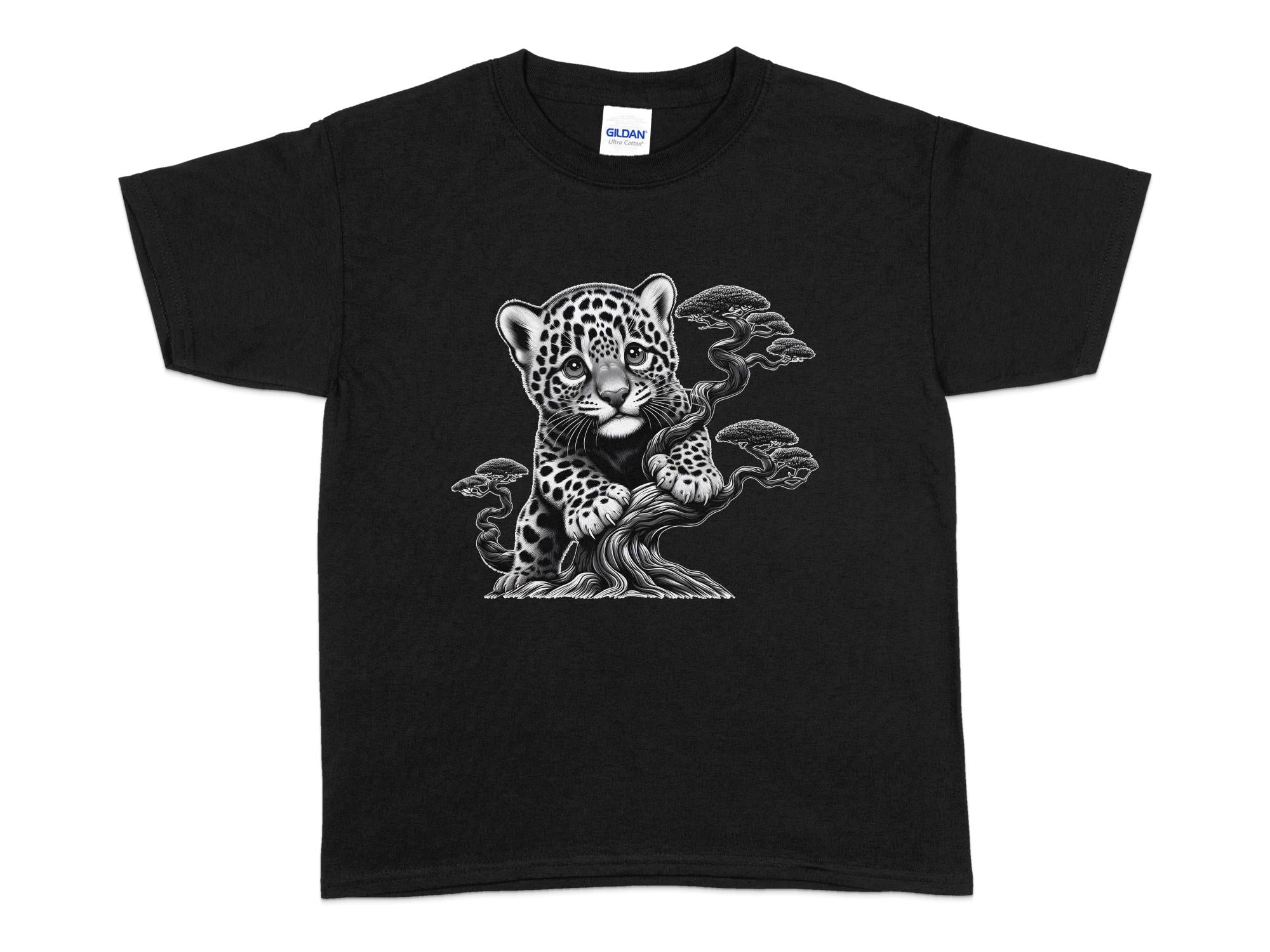 Leopard Bonsai - Coloured Gildan Kids T-Shirt Realistic Animal Talisman Unisex Cute Tee Graphic Design