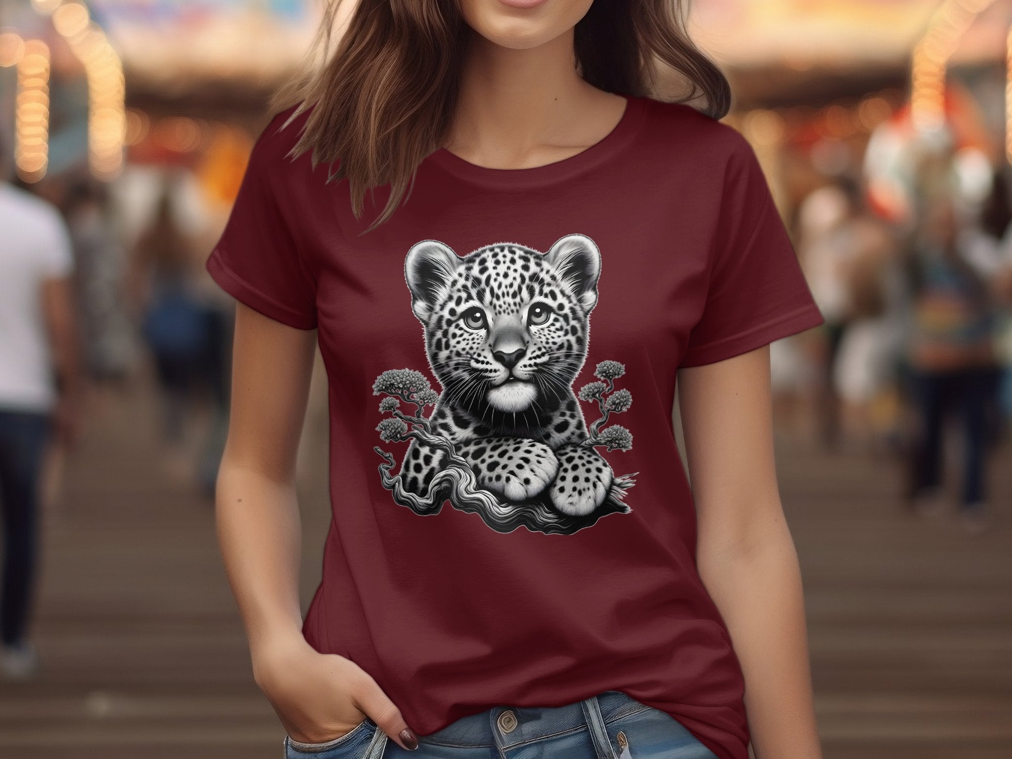 Leopard Bonsai - Coloured Gildan T-Shirt Realistic Animal Talisman Unisex Cute Tee Graphic Design