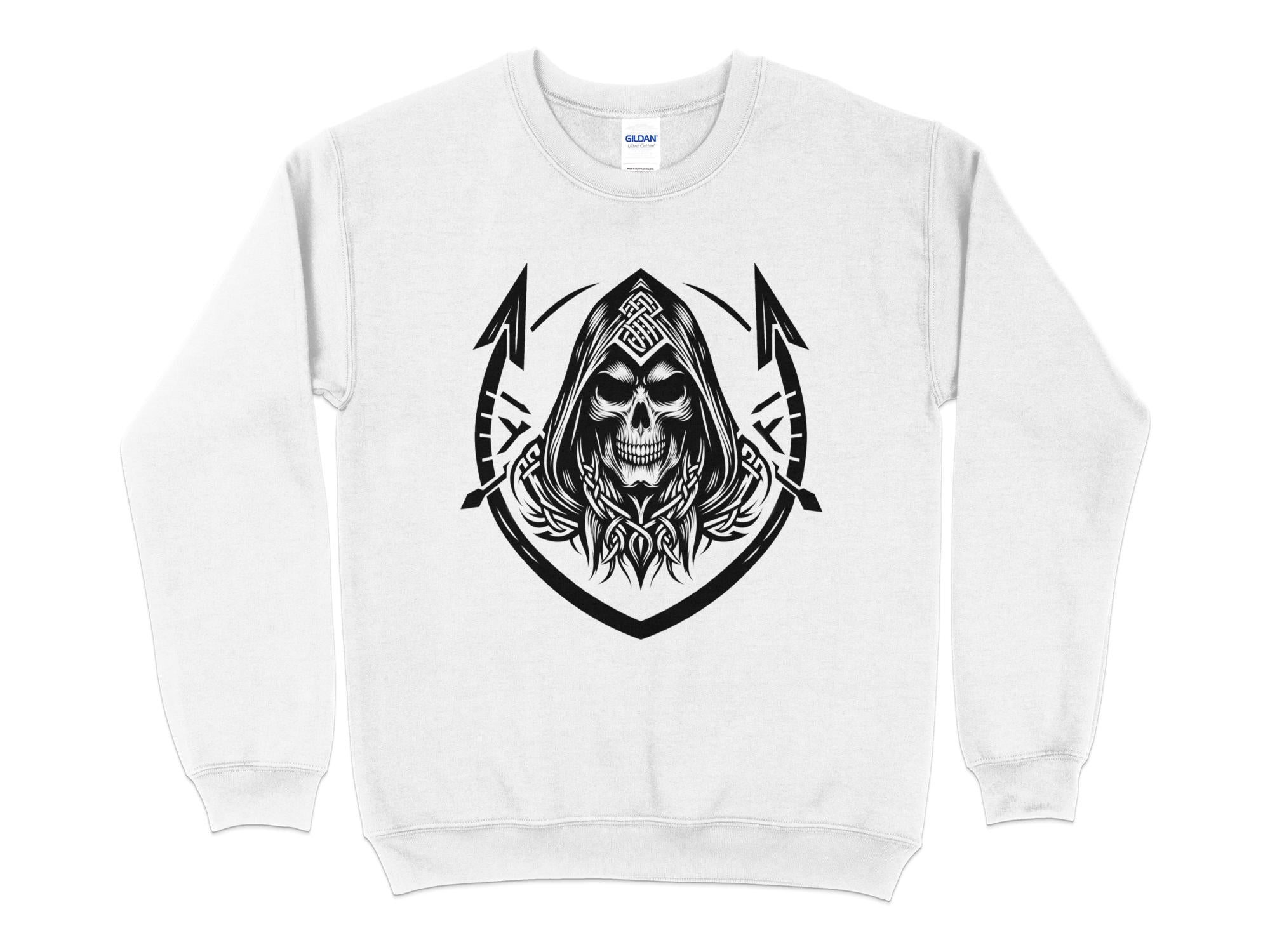 Grim Reaper - Black White Gildan Sweatshirt Commemorative Talisman Unisex Tee Graphic Design