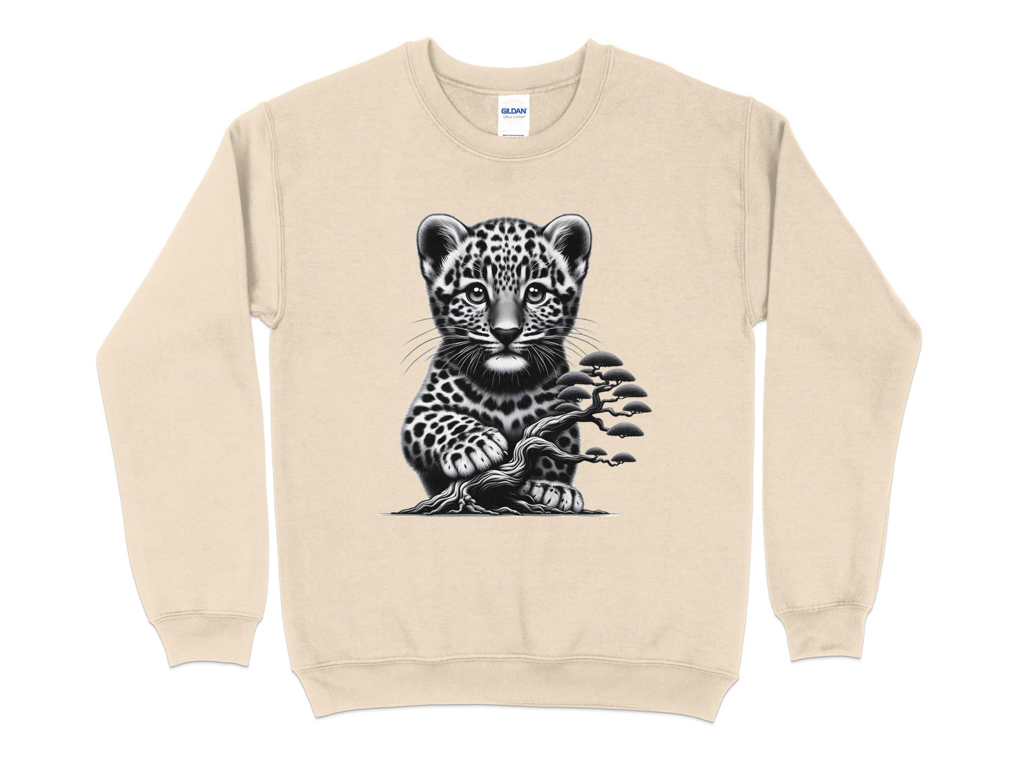 Leopard Bonsai - Coloured Gildan Sweatshirt Realistic Animal Talisman Unisex Cute Tee Graphic Design