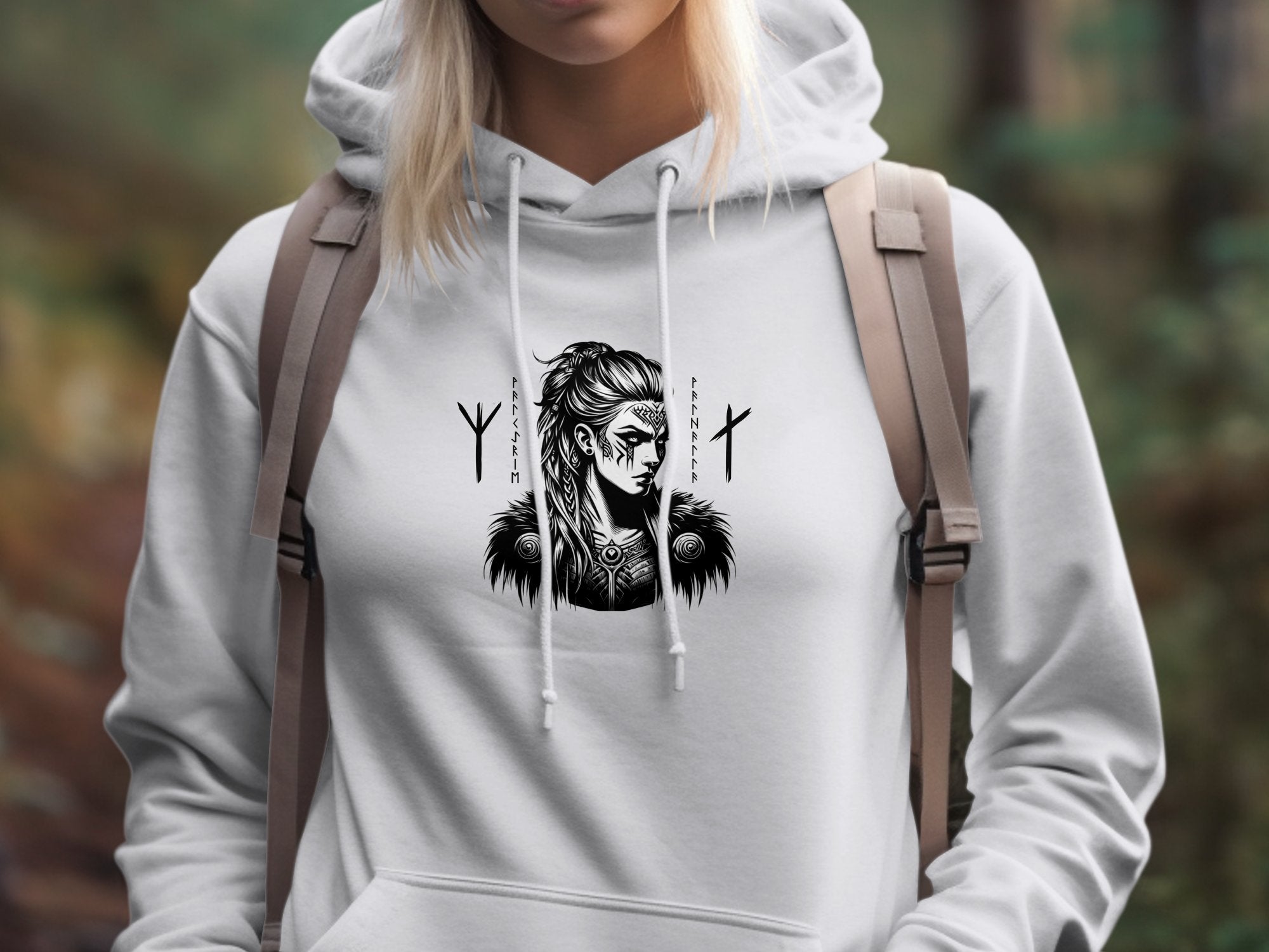 Viking Shield Maiden - Coloured Gildan Hoodie Realistic Norse Talisman Men Women Unisex Valhalla Tee Graphic Design