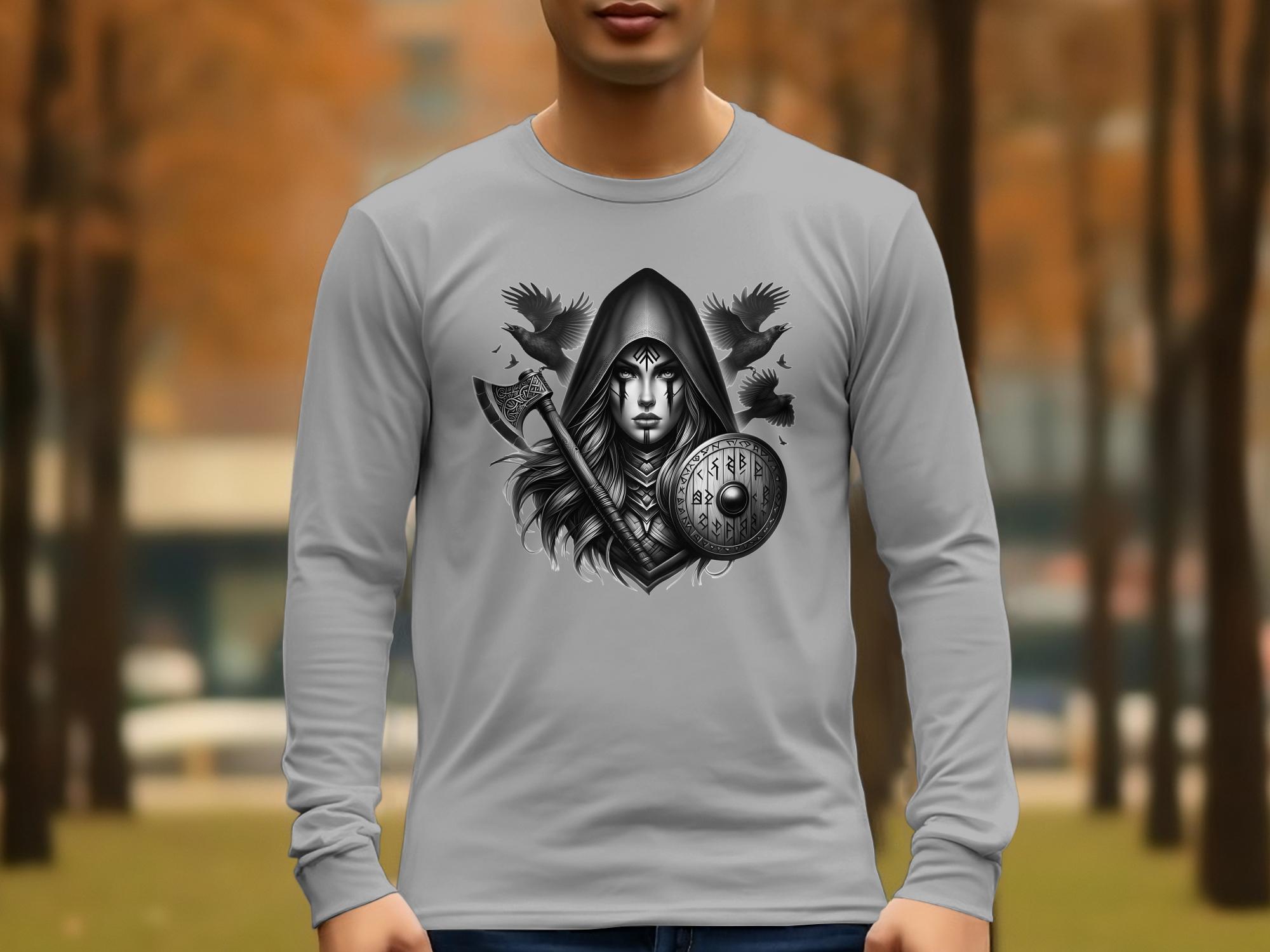 Viking Shield Maiden - Coloured Gildan Long Sleeve Realistic Norse Talisman Men Women Unisex Valhalla Tee Graphic Design