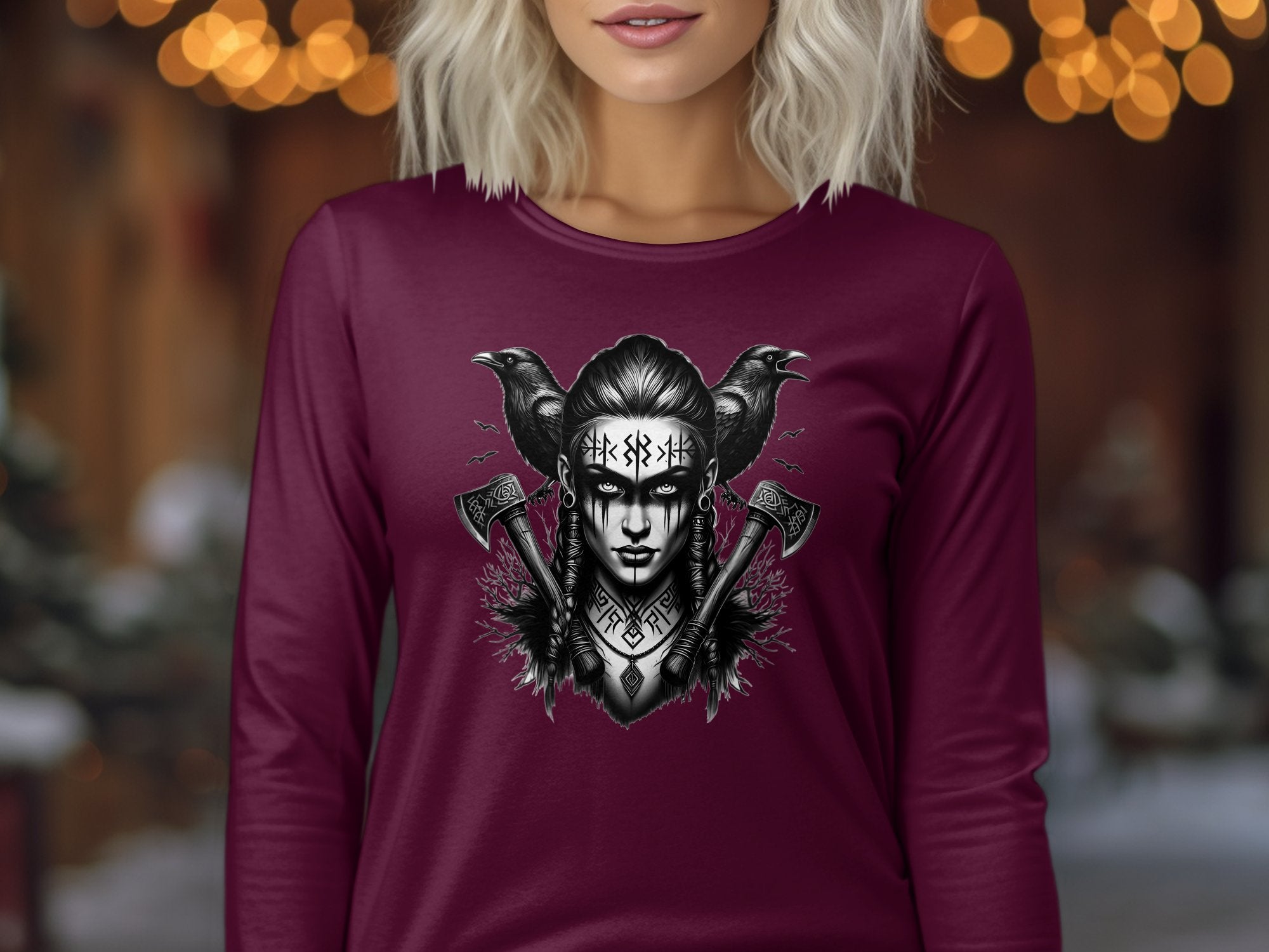 Viking Shield Maiden - Coloured Gildan Long Sleeve Realistic Norse Talisman Men Women Unisex Valhalla Tee Graphic Design