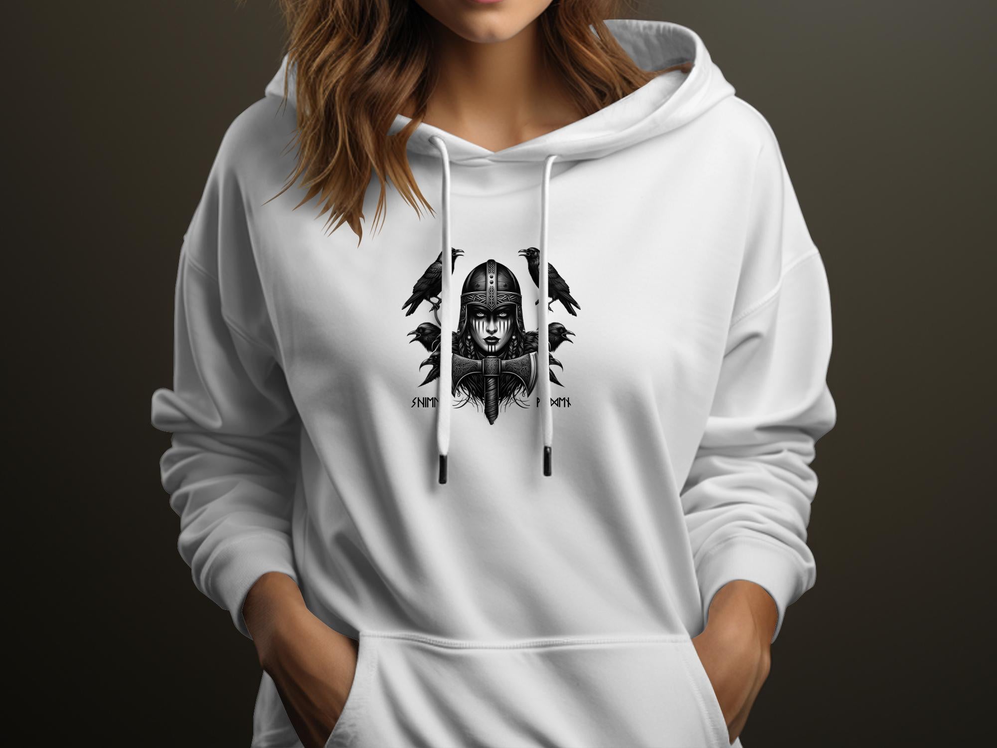 Viking Shield Maiden - Coloured Gildan Hoodie Realistic Norse Talisman Men Women Unisex Valhalla Tee Graphic Design