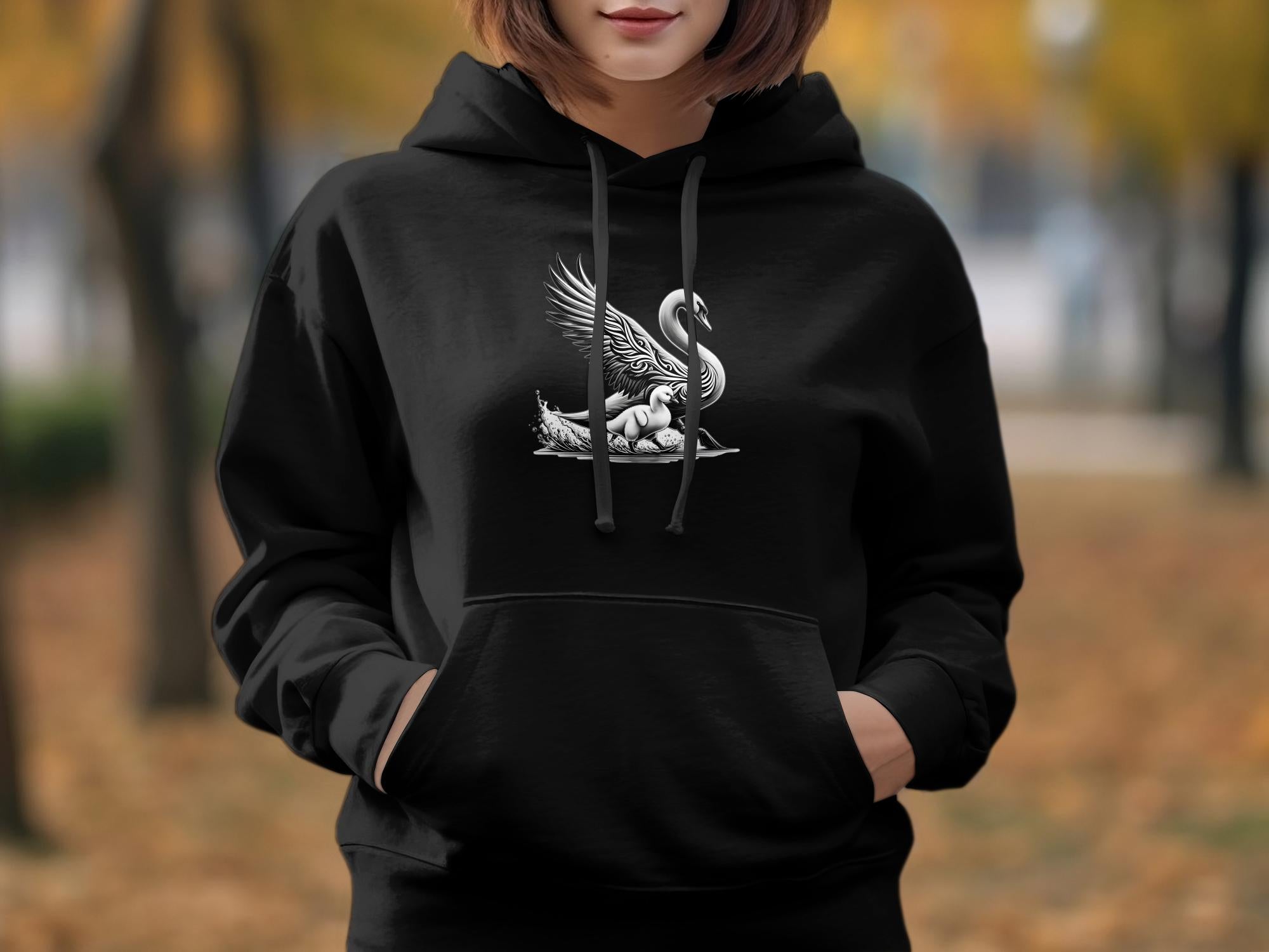 Swan & Cygnet- Black White Gildan Hoodie Realistic Family Talisman Unisex Tee Graphic Design