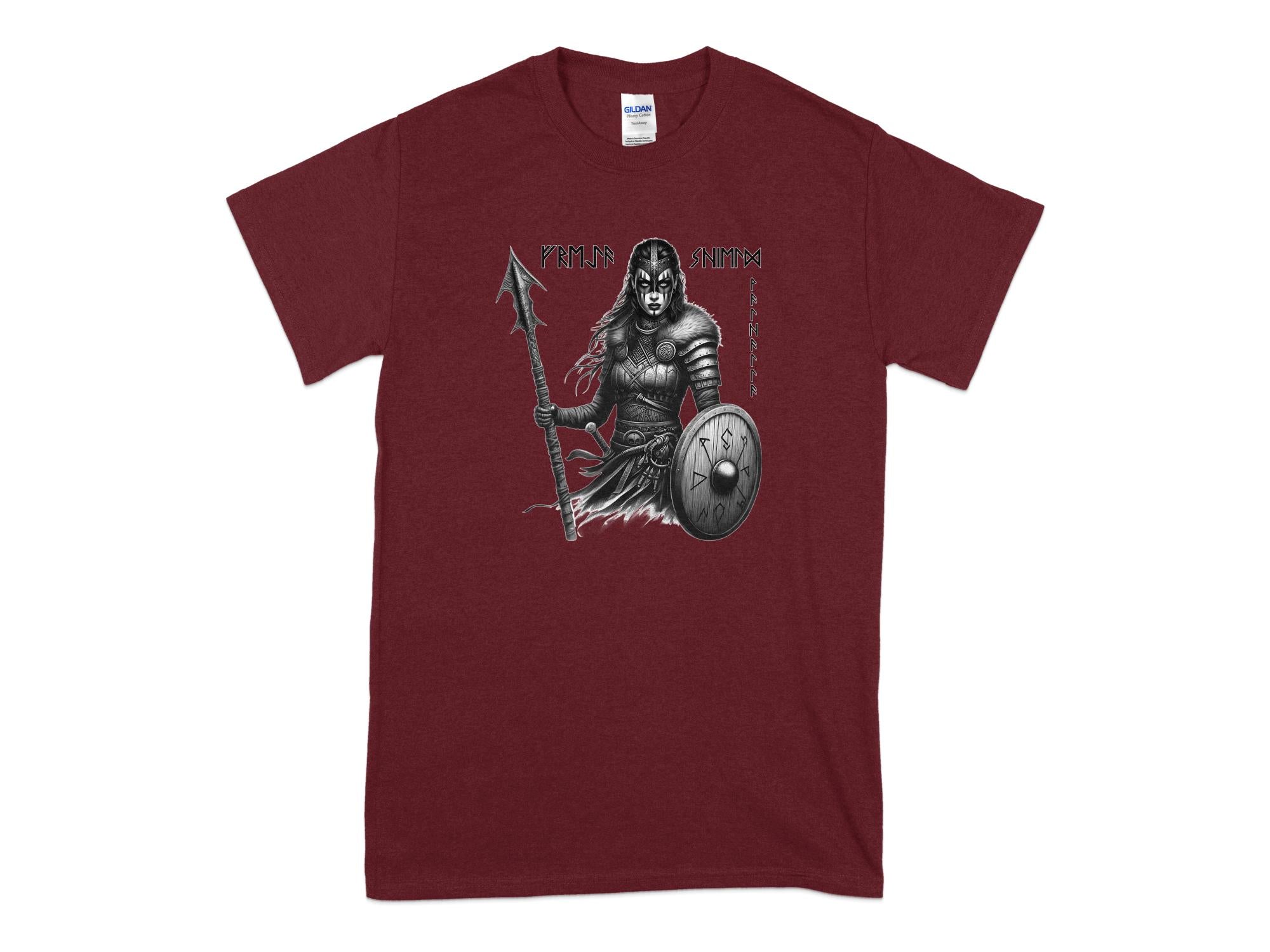 Viking Shield Maiden - Coloured Gildan T Shirt Realistic Norse Talisman Men Women Unisex Valhalla Tee Graphic Design