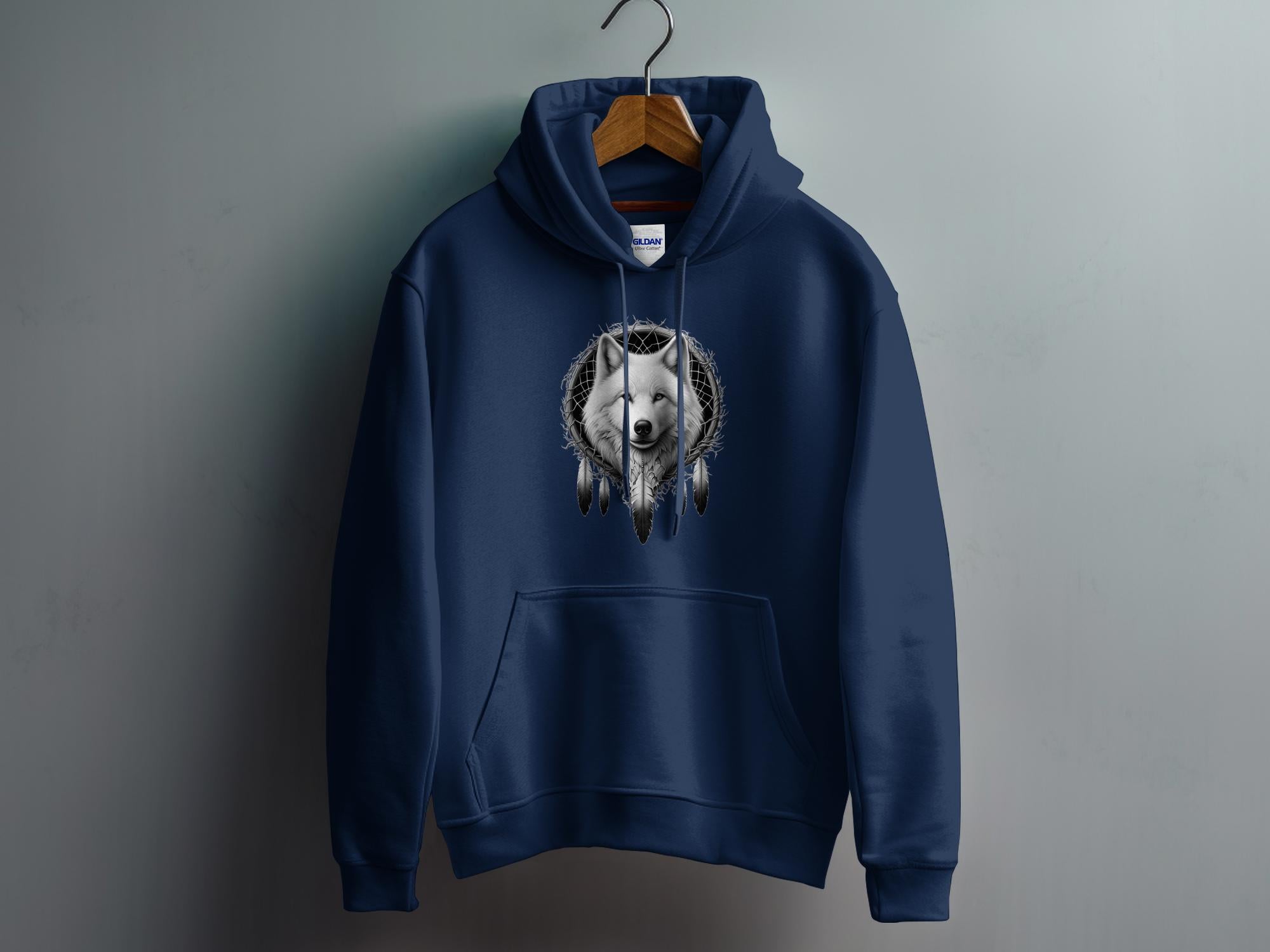 Dreamcatcher Wolf - Coloured Gildan Hoodie Realistic Native American Talisman Unisex Mythology Tee Graphic Design