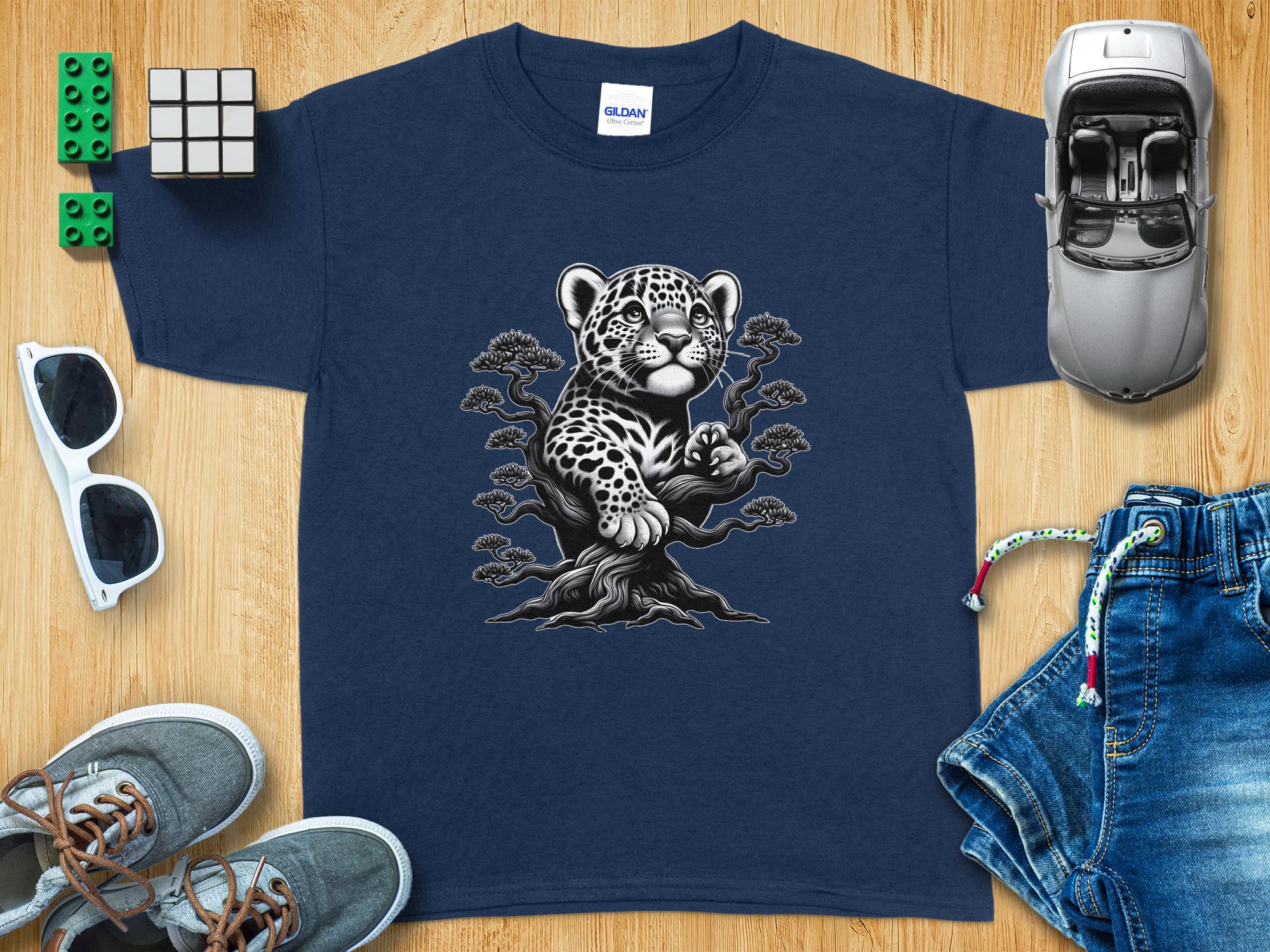 Leopard Bonsai - Coloured Gildan Kids T-Shirt Realistic Animal Talisman Unisex Cute Tee Graphic Design