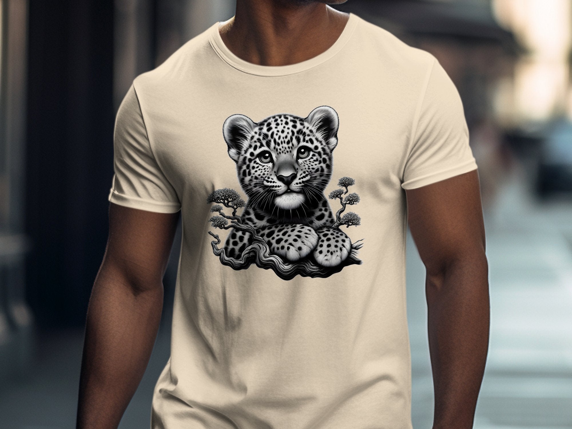 Leopard Bonsai - Coloured Gildan T-Shirt Realistic Animal Talisman Unisex Cute Tee Graphic Design