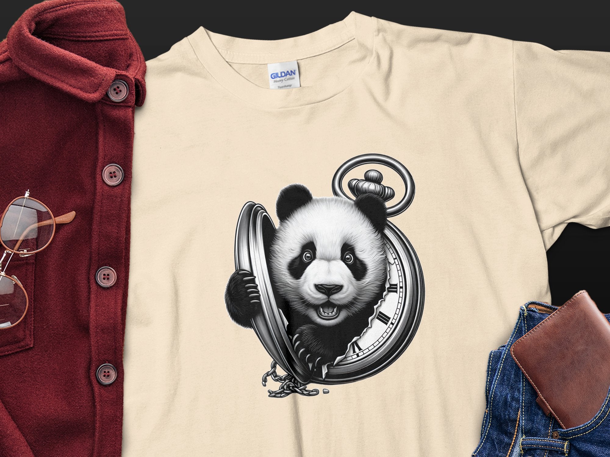 Panda - Coloured Gildan T-Shirt Realistic Animal Talisman Unisex Cute Tee Graphic Design