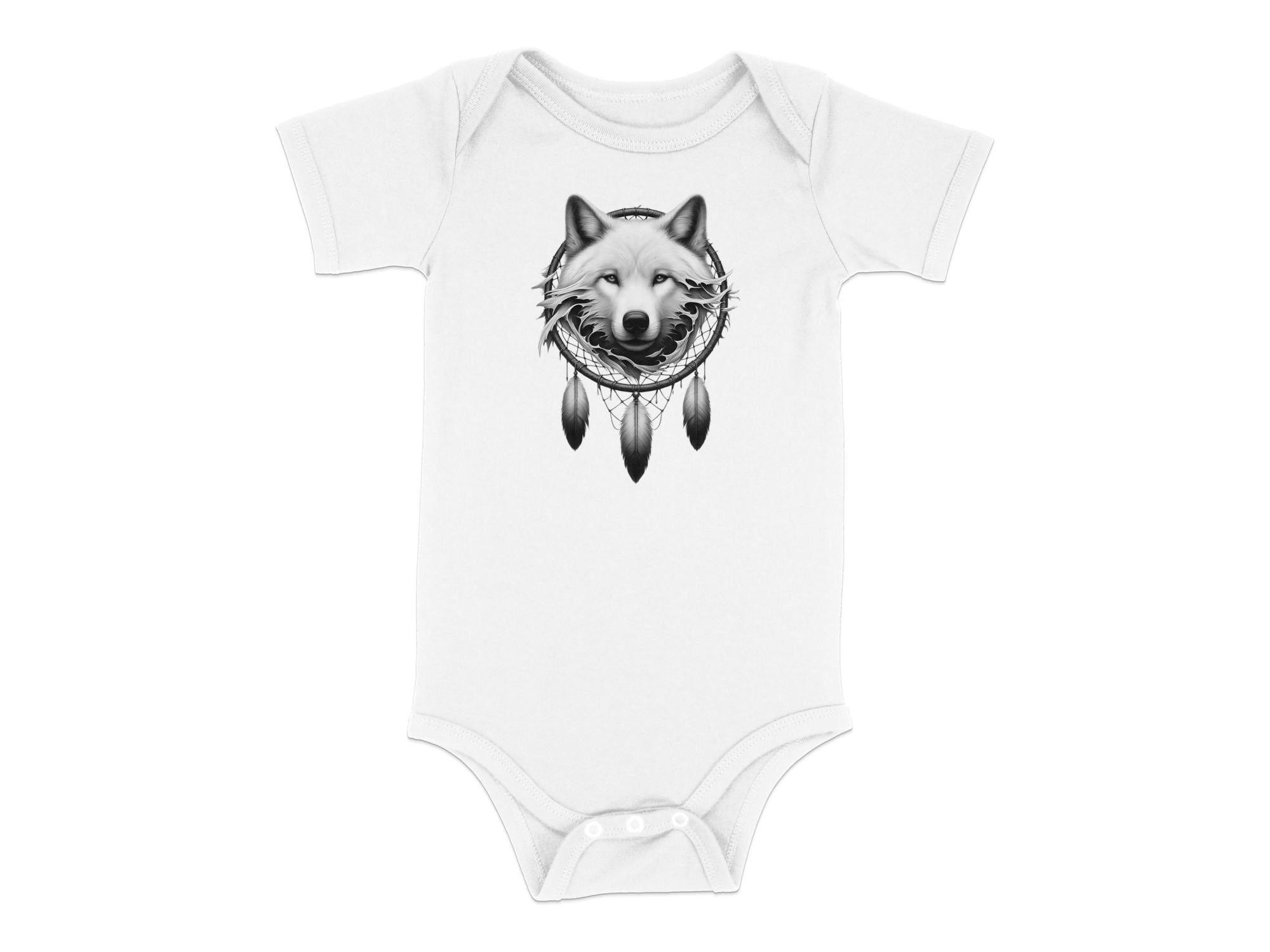 Dreamcatcher Wolf - Coloured Toddler Bodysuit Realistic Native American Talisman Unisex Mythology Tee Graphic Design