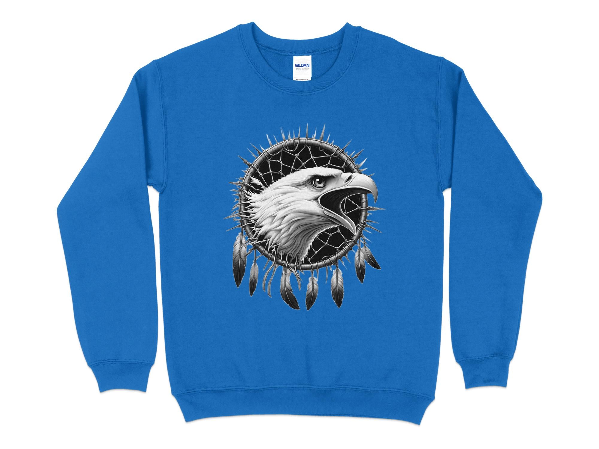 Dreamcatcher Eagle - Coloured Gildan Sweatshirt Realistic Native American Talisman Unisex Mythology Tee Graphic Design