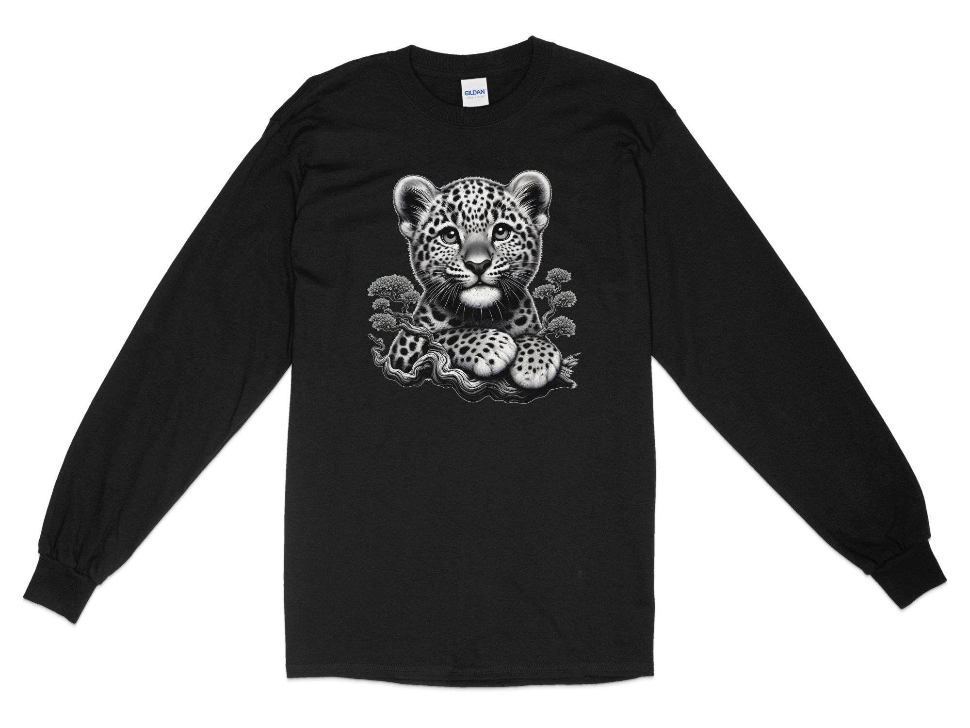 Leopard Bonsai - Coloured Gildan Long Sleeve Realistic Animal Talisman Unisex Cute Tee Graphic Design