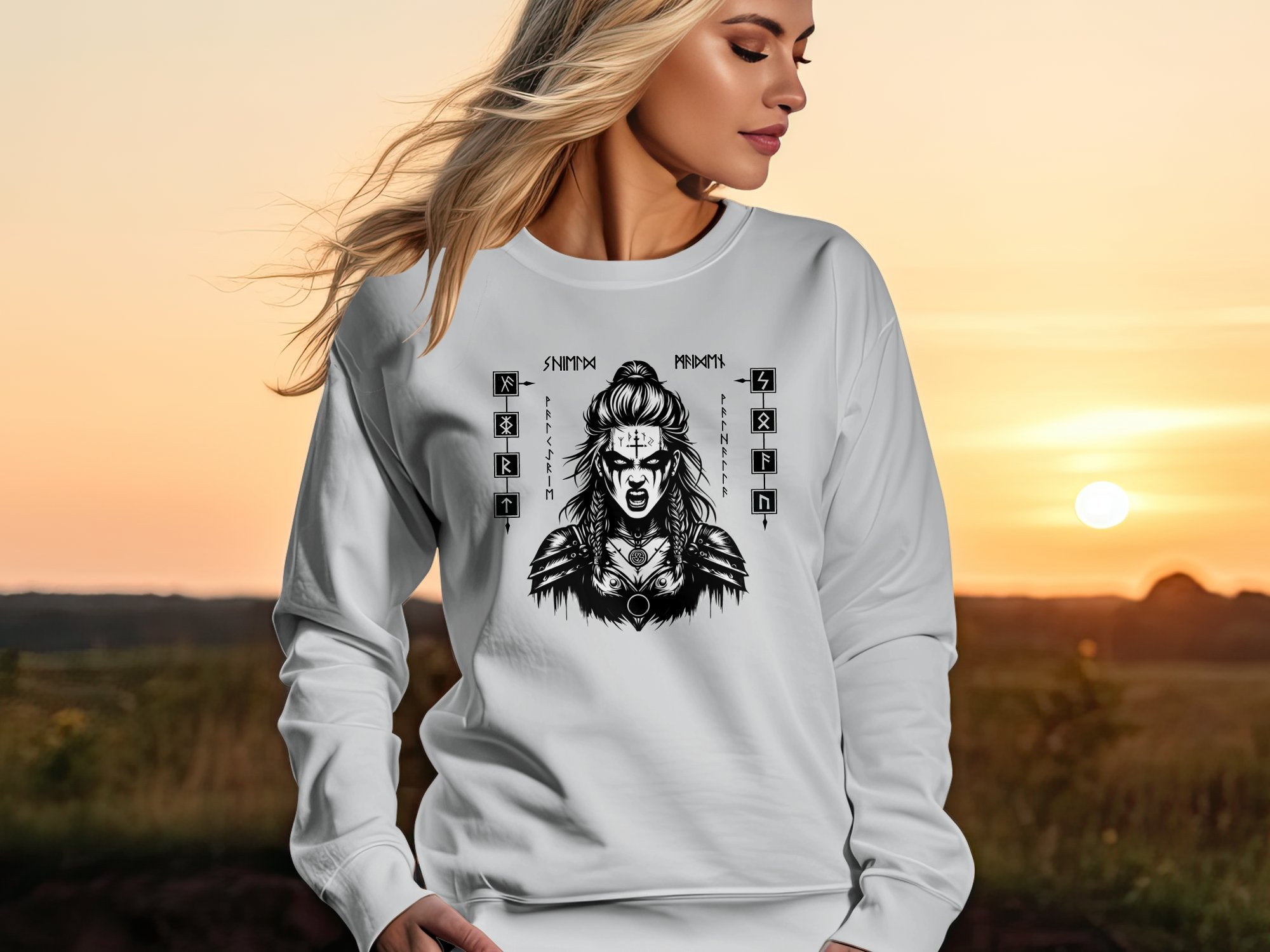 Viking Shield Maiden - Coloured Gildan Sweatshirt Realistic Norse Talisman Men Women Unisex Valhalla Tee Graphic Design