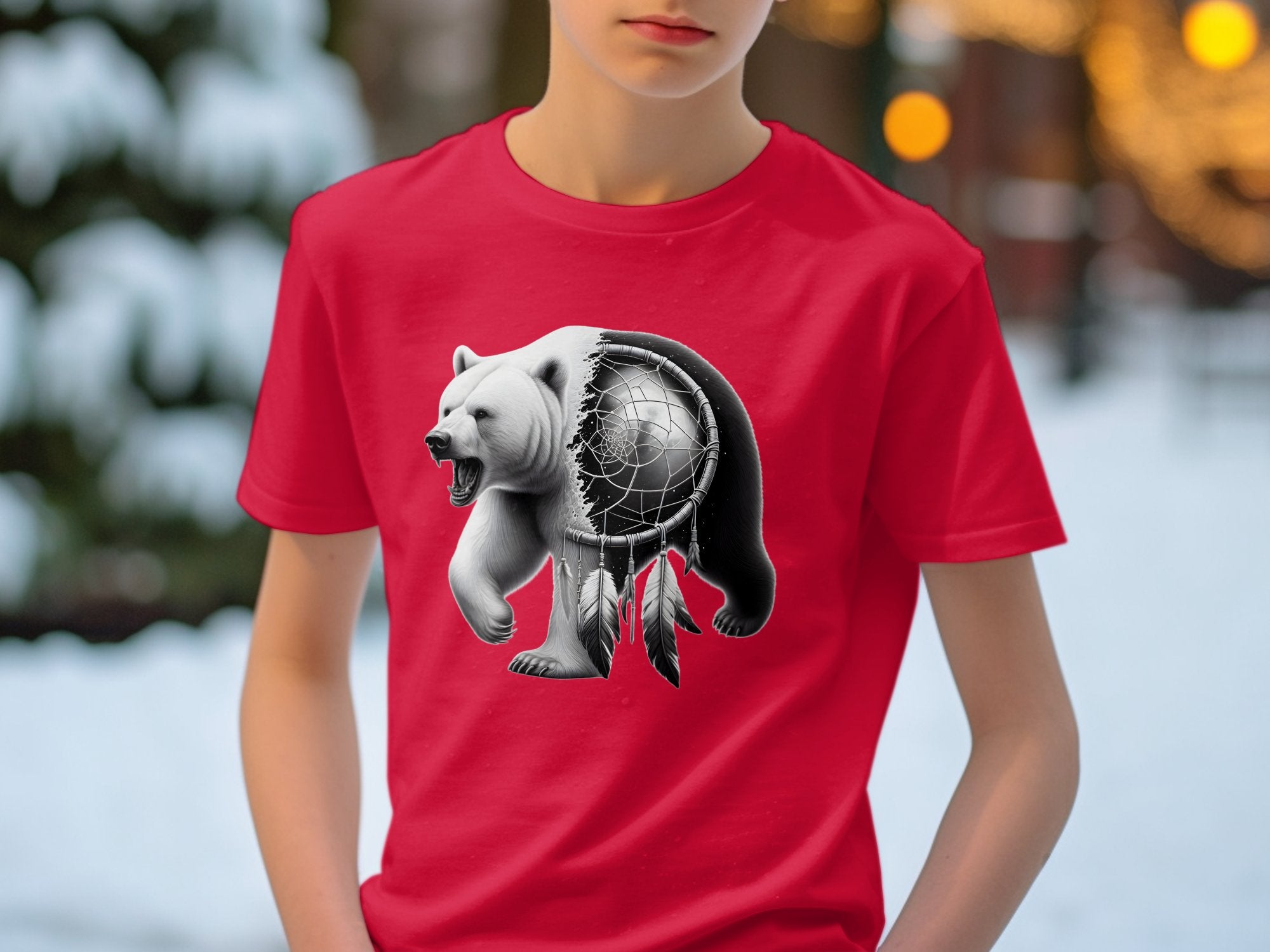 Dreamcatcher Bear - Coloured Gildan Kids T Shirt Realistic Native American Talisman Unisex Mythology Tee Graphic Design