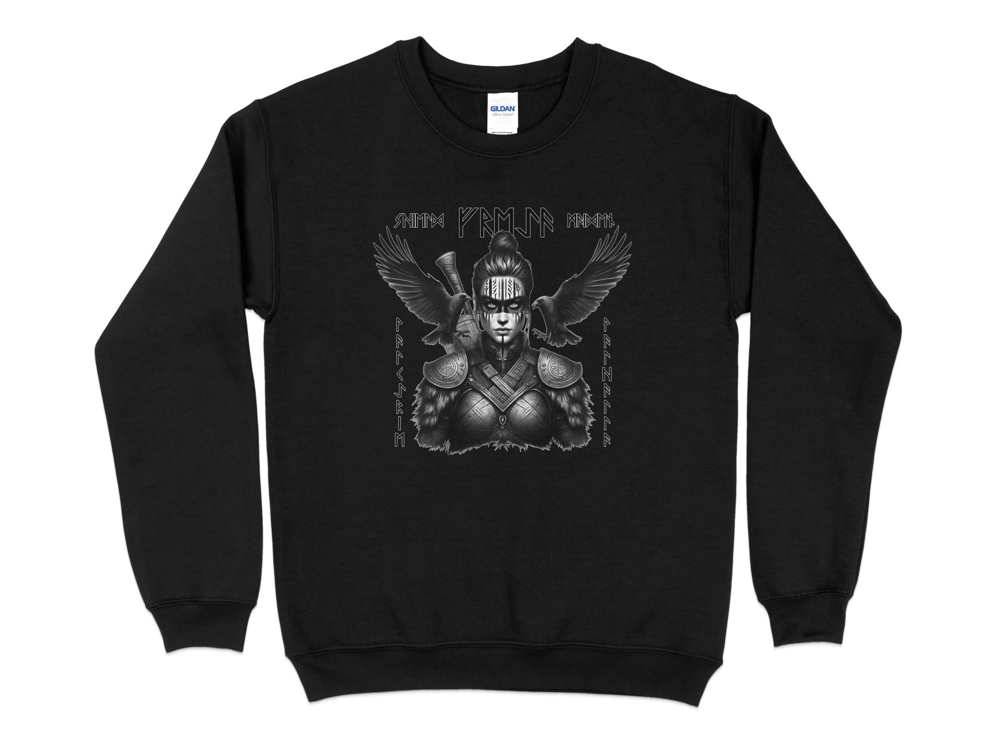 Viking Shield Maiden - Coloured Gildan Sweatshirt Realistic Norse Talisman Men Women Unisex Valhalla Tee Graphic Design