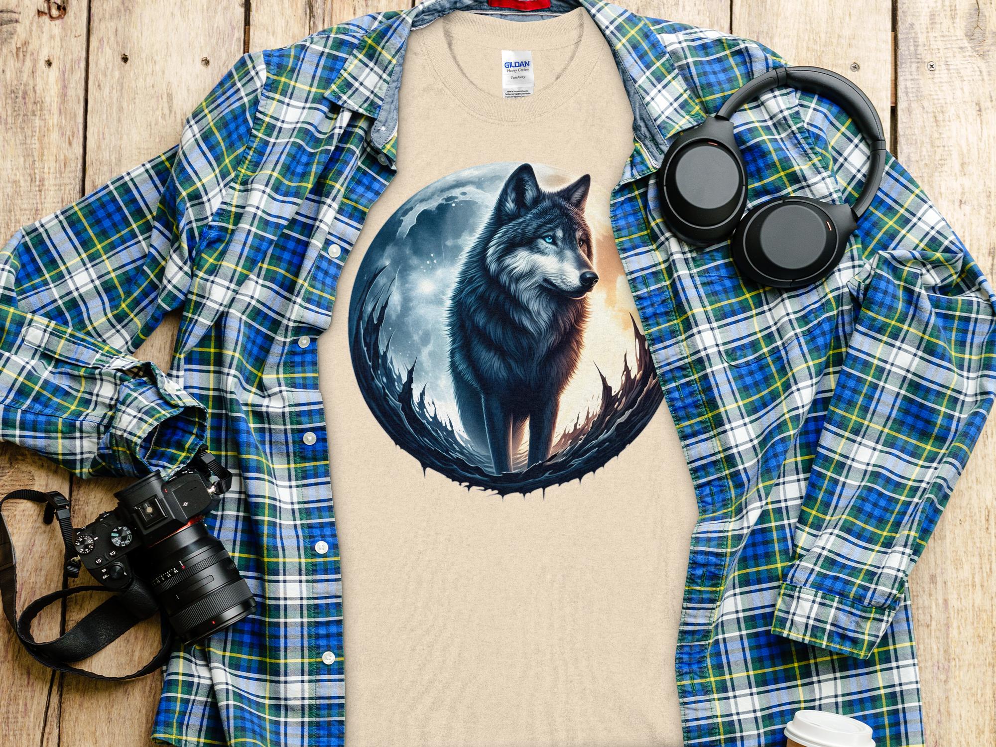 Moon Wolf - T-Shirt Realistic Full Colour Animal Talisman Unisex Mythology Tee Gildan Graphic Design