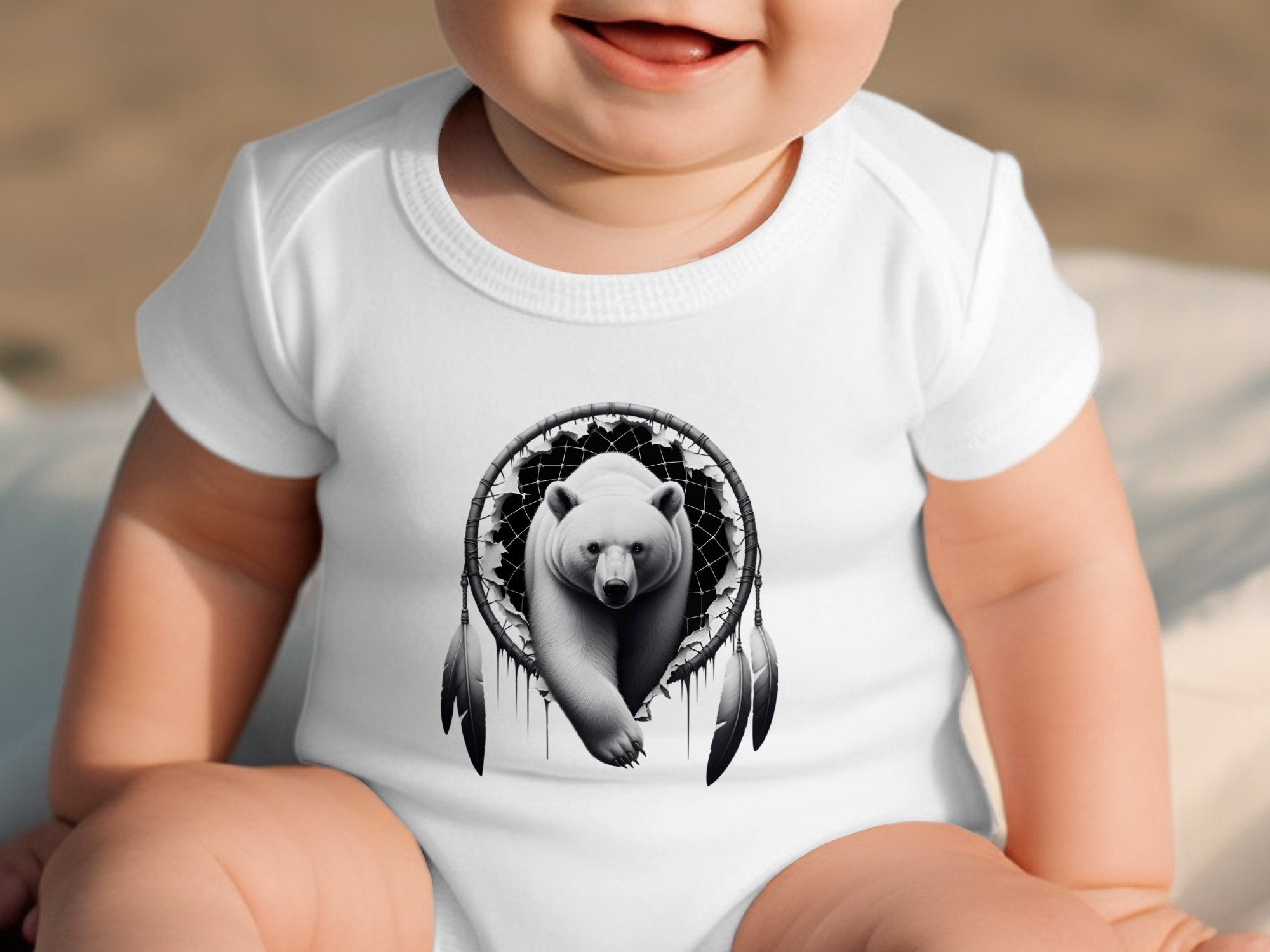 Dreamcatcher Bear - Coloured Toddler Bodysuit Realistic Native American Talisman Unisex Mythology Tee Graphic Design