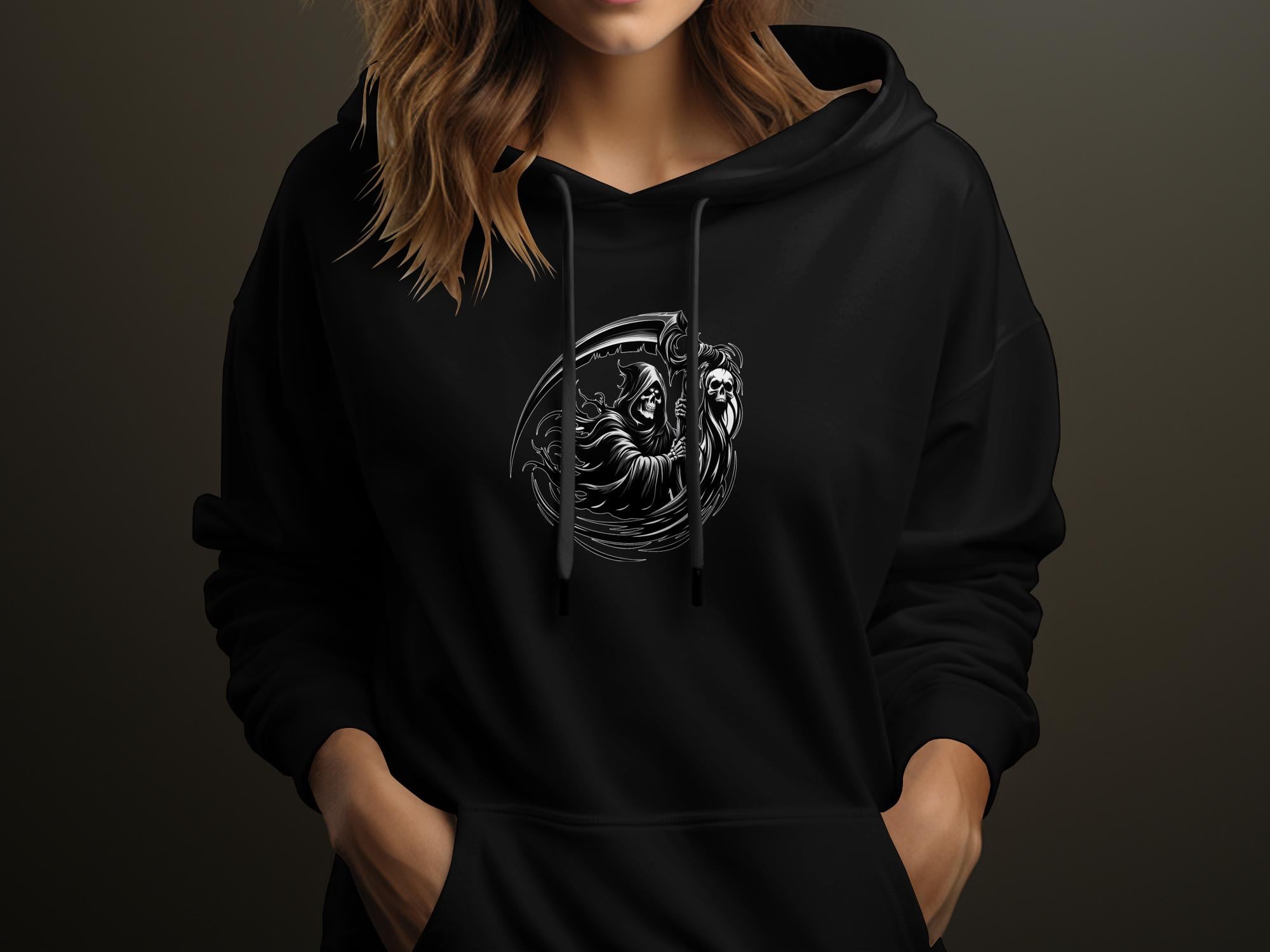 Grim Reaper - Black White Gildan Hoodie Commemorative Talisman Unisex Tee Graphic Design