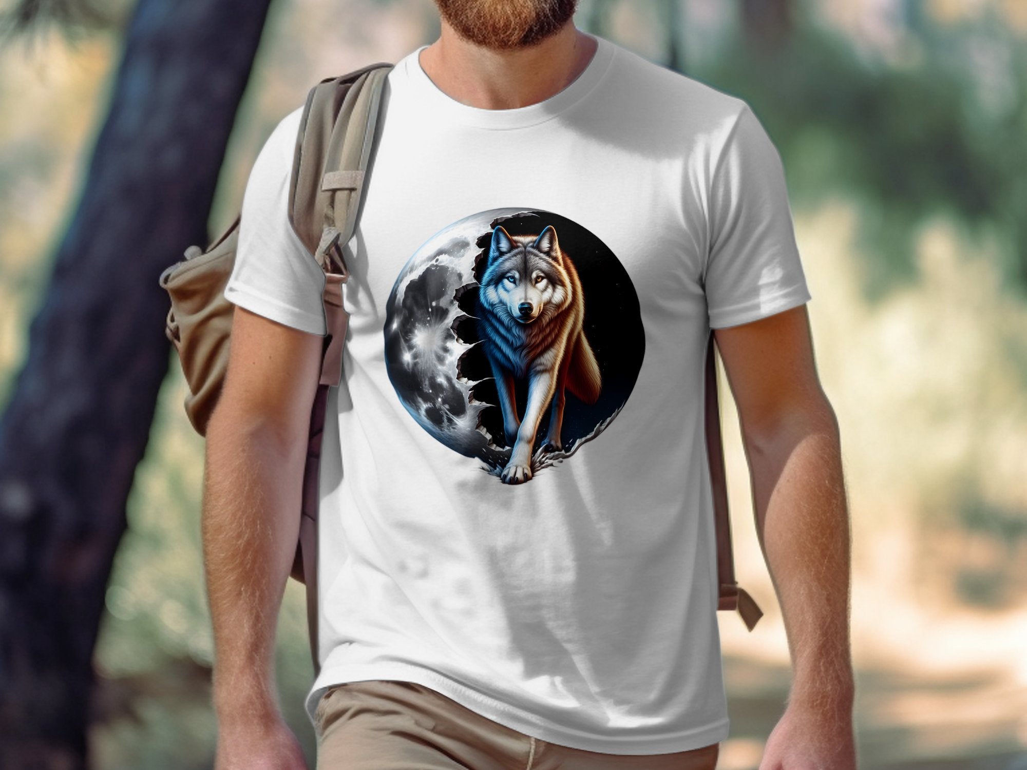 Moon Wolf - T-Shirt Realistic Full Colour Animal Talisman Unisex Mythology Tee Gildan Graphic Design