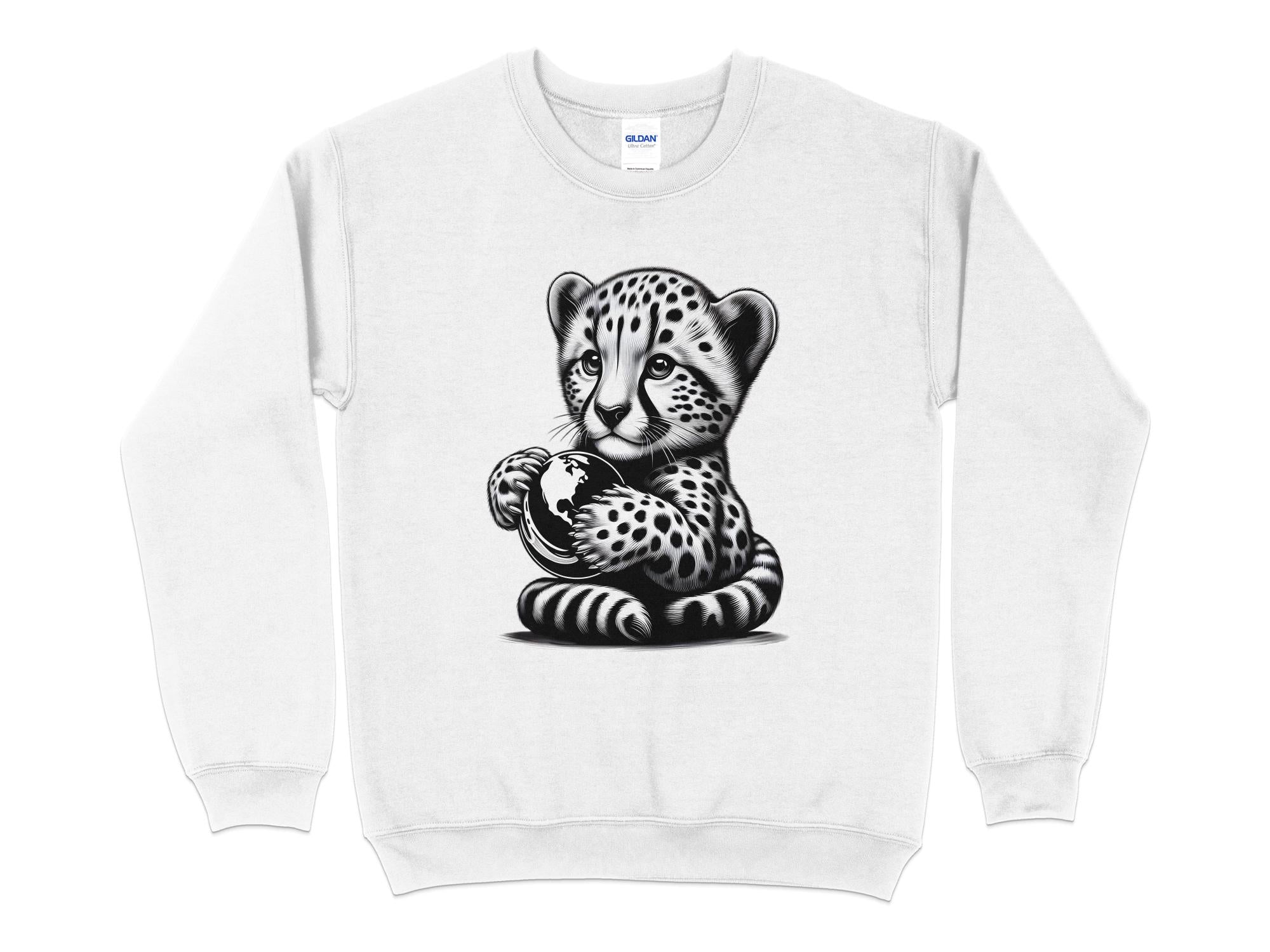 Cheetah World - Coloured Gildan Sweatshirt Realistic Animal Talisman Unisex Cute Tee Graphic Design