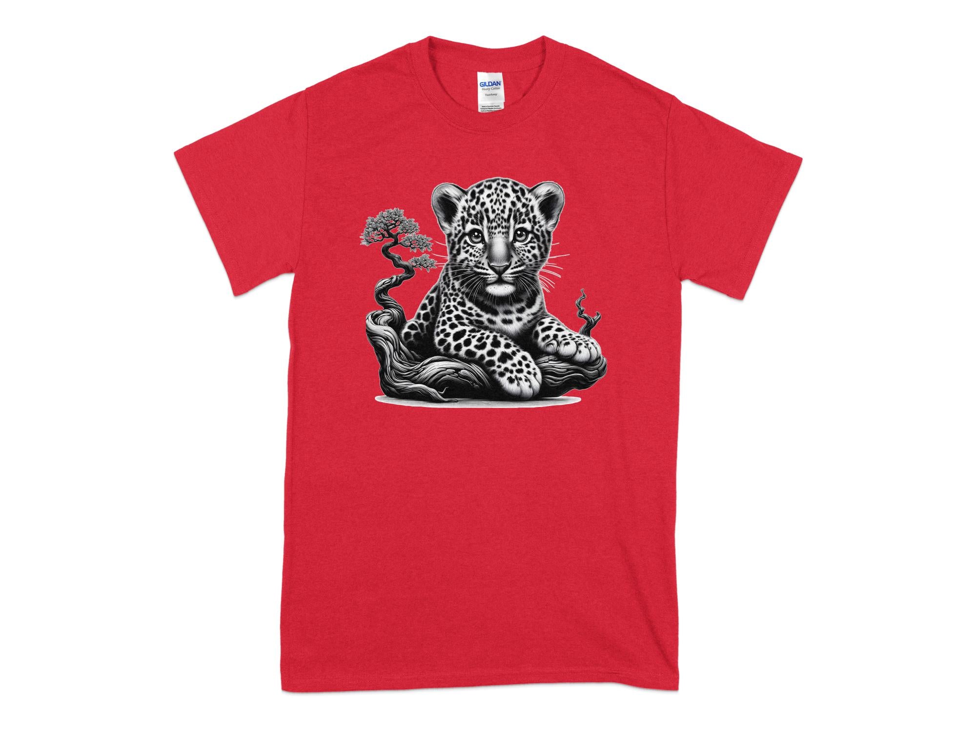 Leopard Bonsai - Coloured Gildan T-Shirt Realistic Animal Talisman Unisex Cute Tee Graphic Design