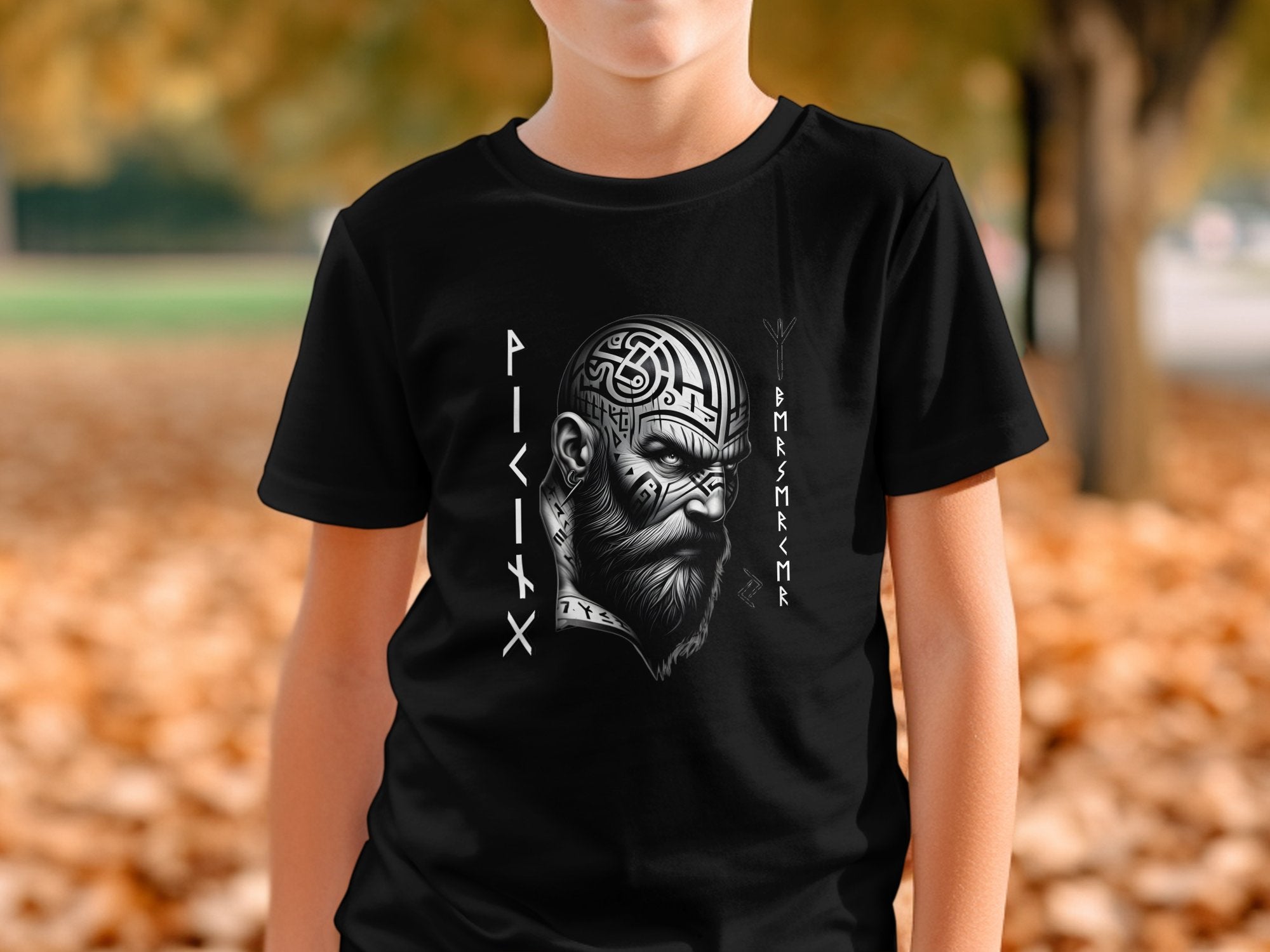 Viking Focus - Coloured Gildan Kids T-Shirt Realistic Norse Talisman Unisex Valhalla Tee Graphic Design