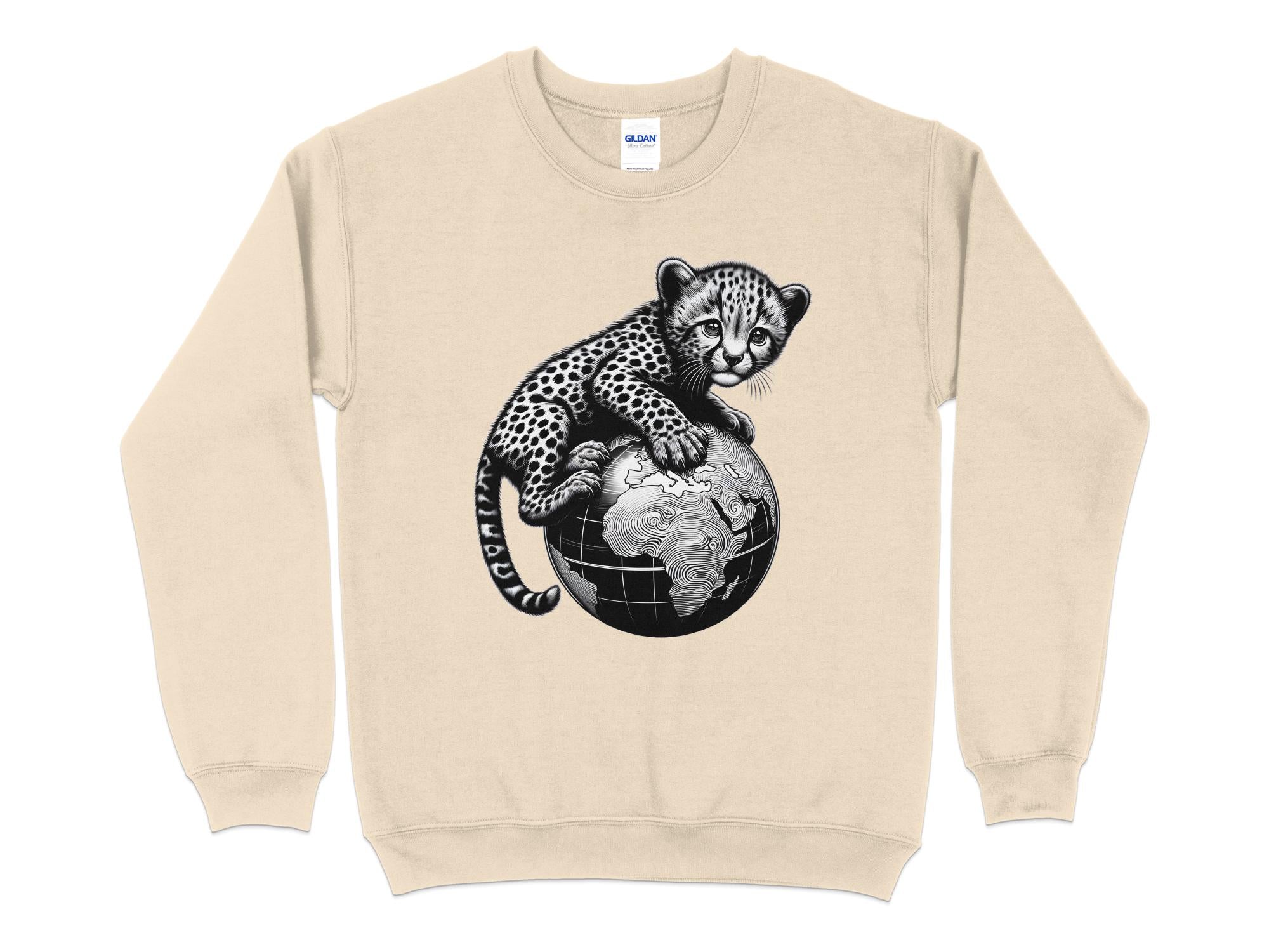 Cheetah World - Coloured Gildan Sweatshirt Realistic Animal Talisman Unisex Cute Tee Graphic Design