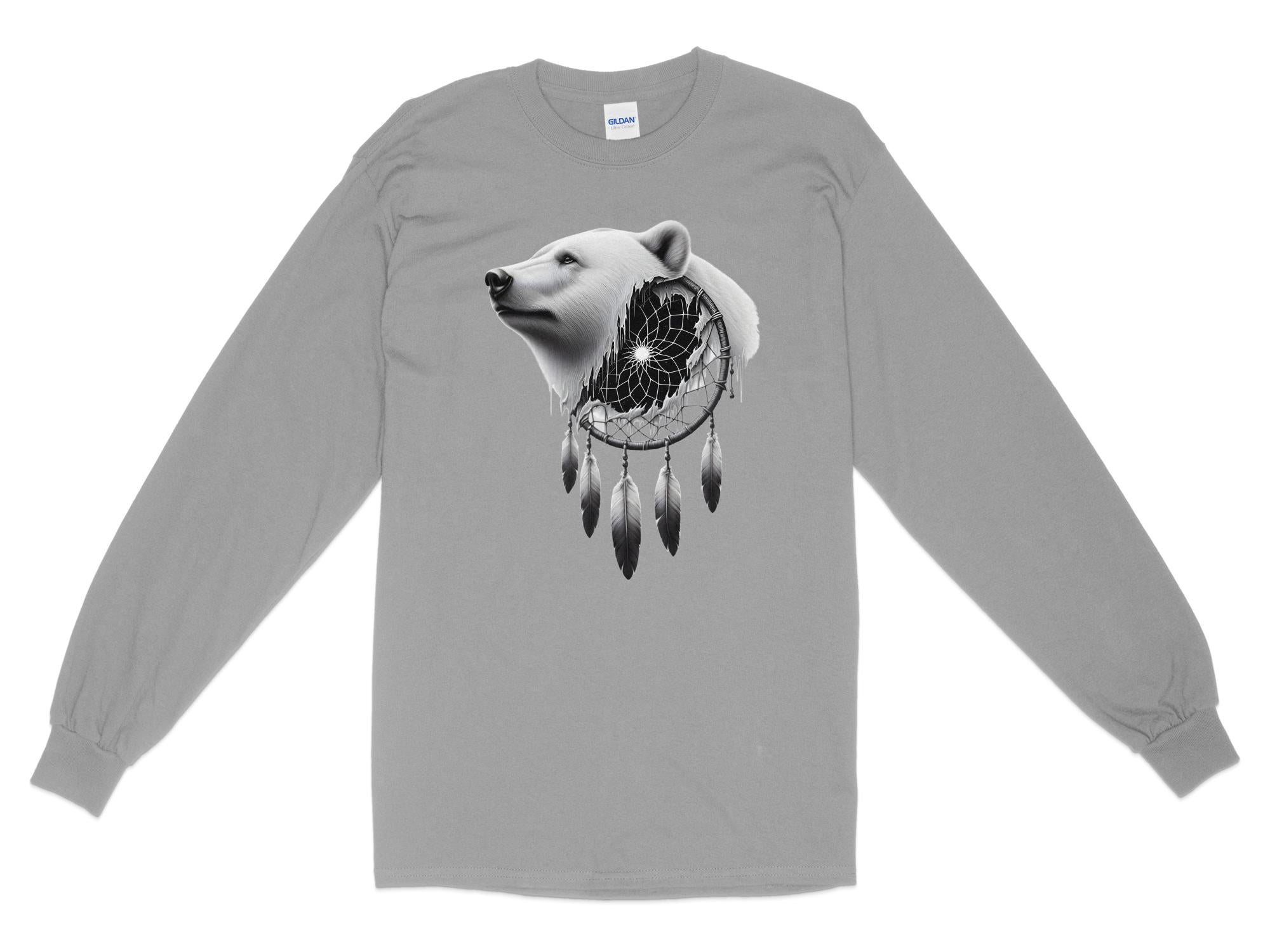 Dreamcatcher Bear - Coloured Gildan Long Sleeve Realistic Native American Talisman Unisex Mythology Tee Graphic Design