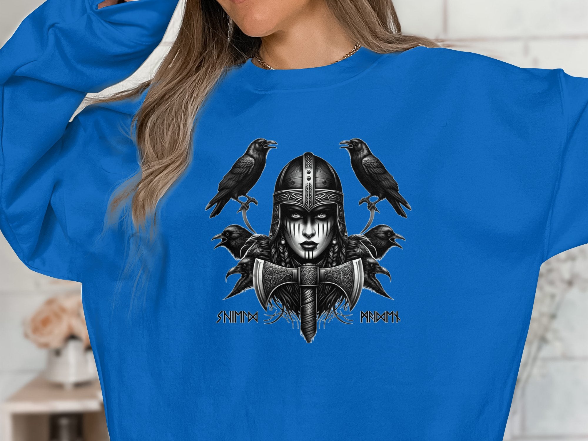 Viking Shield Maiden - Coloured Gildan Sweatshirt Realistic Norse Talisman Men Women Unisex Valhalla Tee Graphic Design