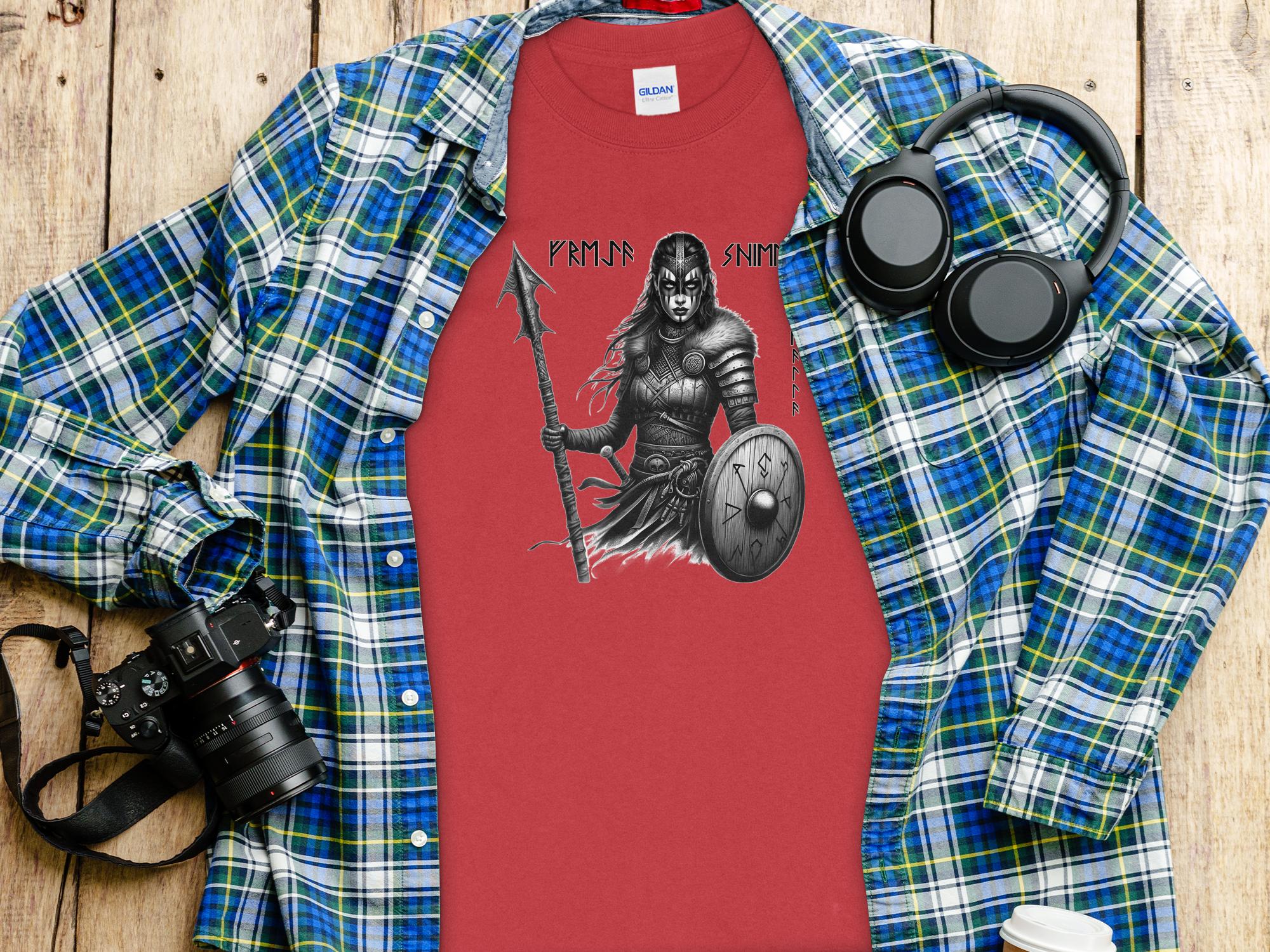 Viking Shield Maiden - Coloured Gildan Long Sleeve Realistic Norse Talisman Men Women Unisex Valhalla Tee Graphic Design