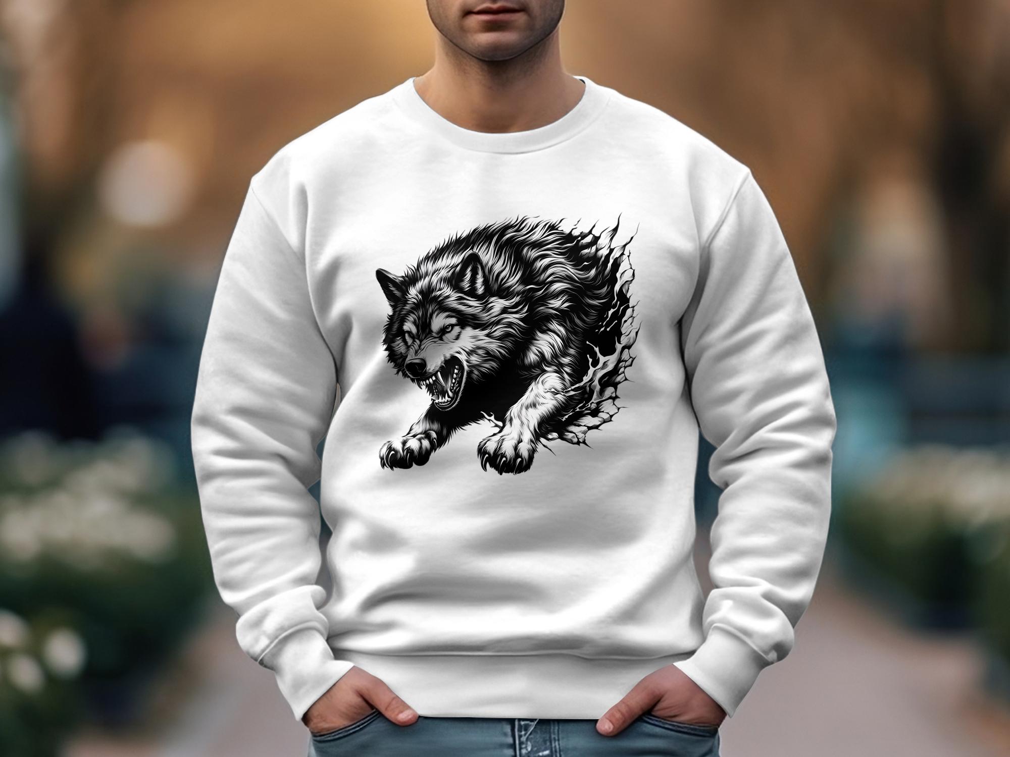 Wolf Tribal - Black White Gildan Sweatshirt Realistic Animal Talisman Unisex Tee Graphic Design