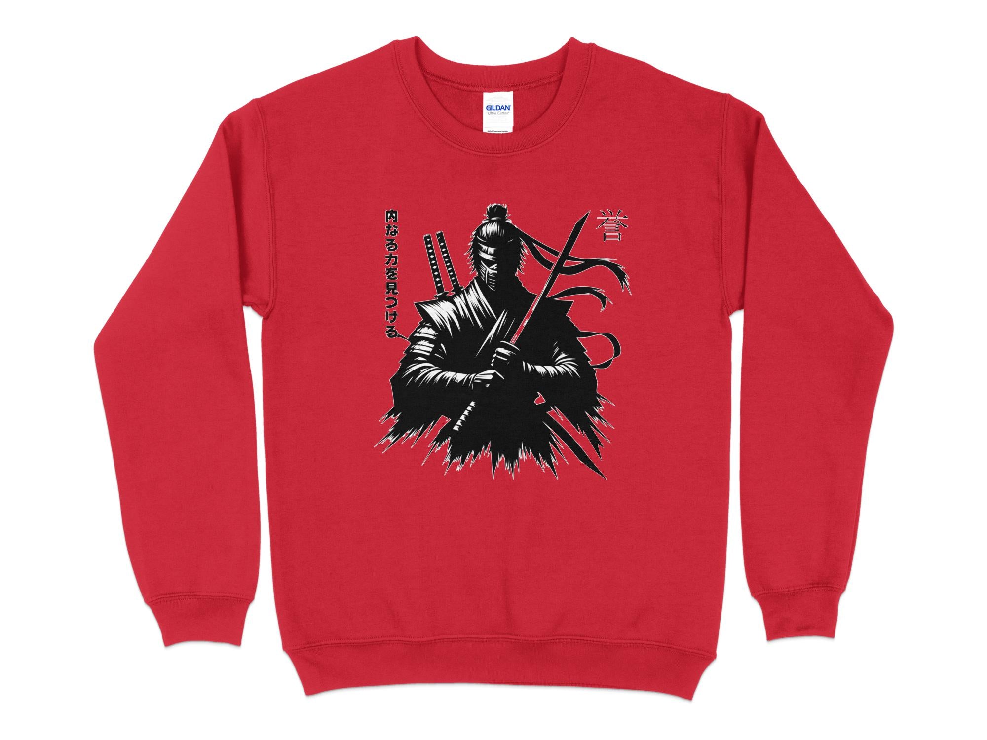 Samurai Ninja - Coloured Gildan Sweatshirt Japanese Talisman Unisex Cultural Symbolic Graphic Design