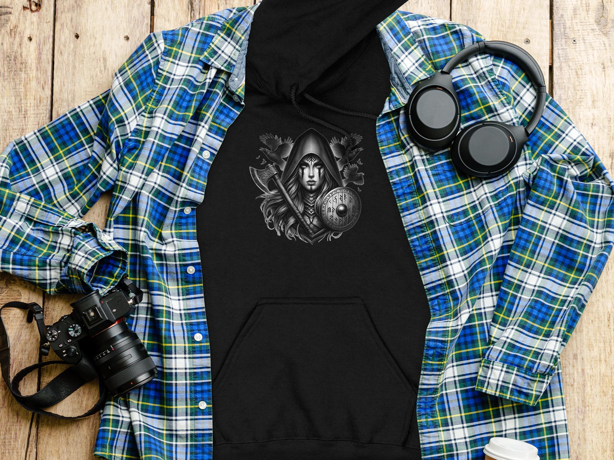 Viking Shield Maiden - Coloured Gildan Hoodie Realistic Norse Talisman Men Women Unisex Valhalla Tee Graphic Design