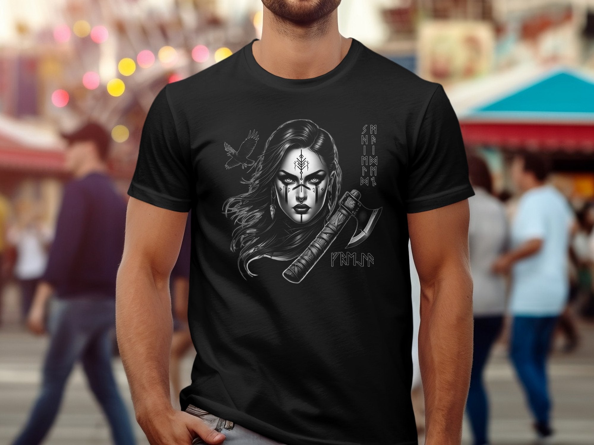 Viking Shield Maiden - Coloured Gildan T Shirt Realistic Norse Talisman Men Women Unisex Valhalla Tee Graphic Design