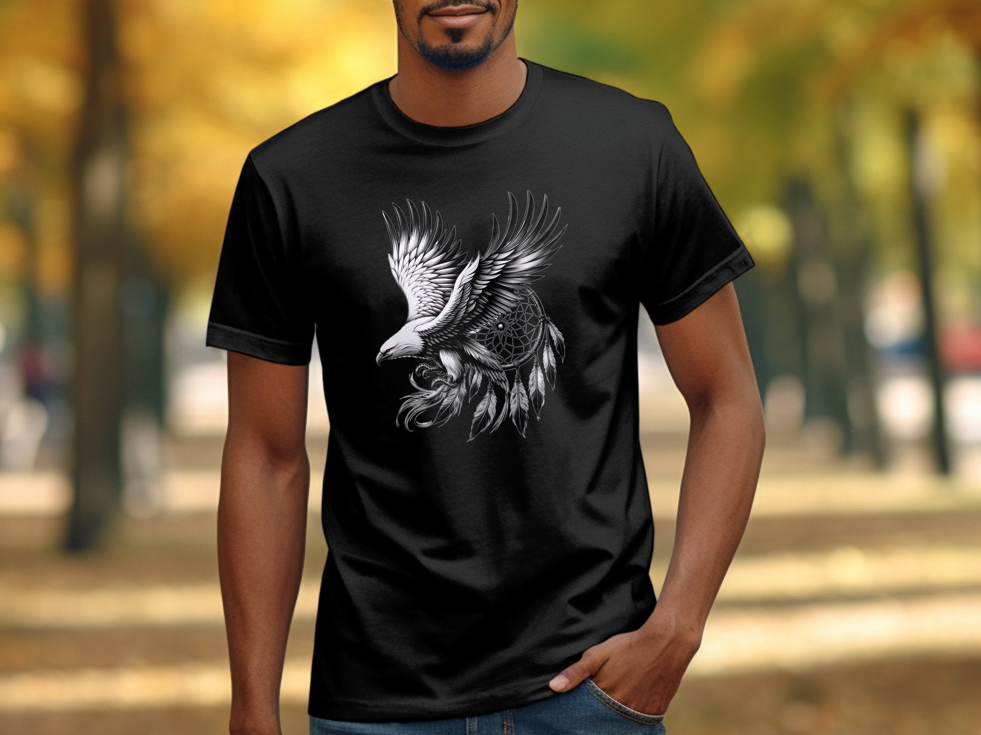 Dreamcatcher Eagle - Coloured Gildan T-Shirt Realistic Native American Talisman Unisex Mythology Tee Graphic Design