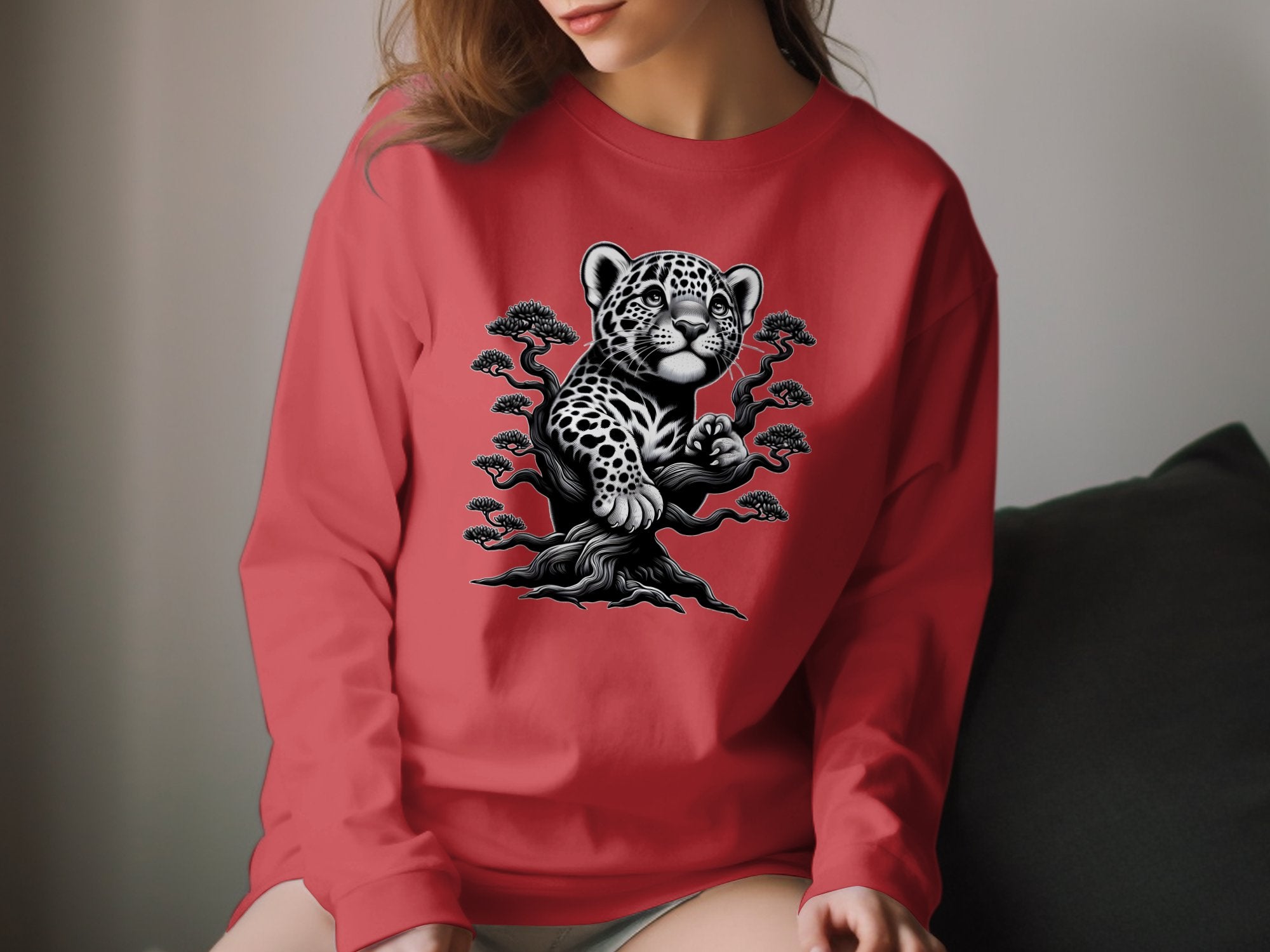 Leopard Bonsai - Coloured Gildan Long Sleeve Realistic Animal Talisman Unisex Cute Tee Graphic Design