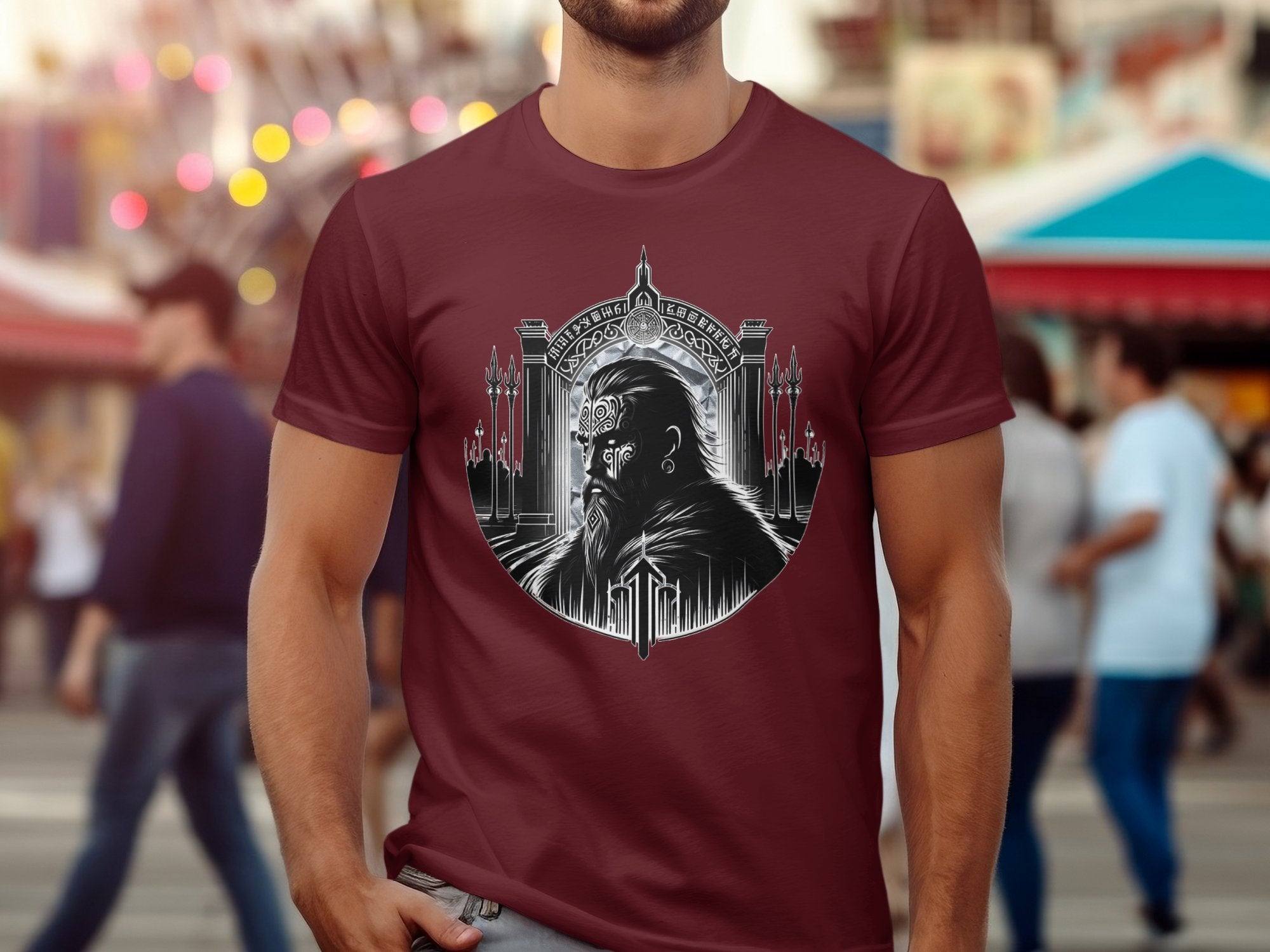 Viking Warrior - Coloured Gildan T Shirt Realistic Norse Talisman Men Women Unisex Valhalla Tee Graphic Design