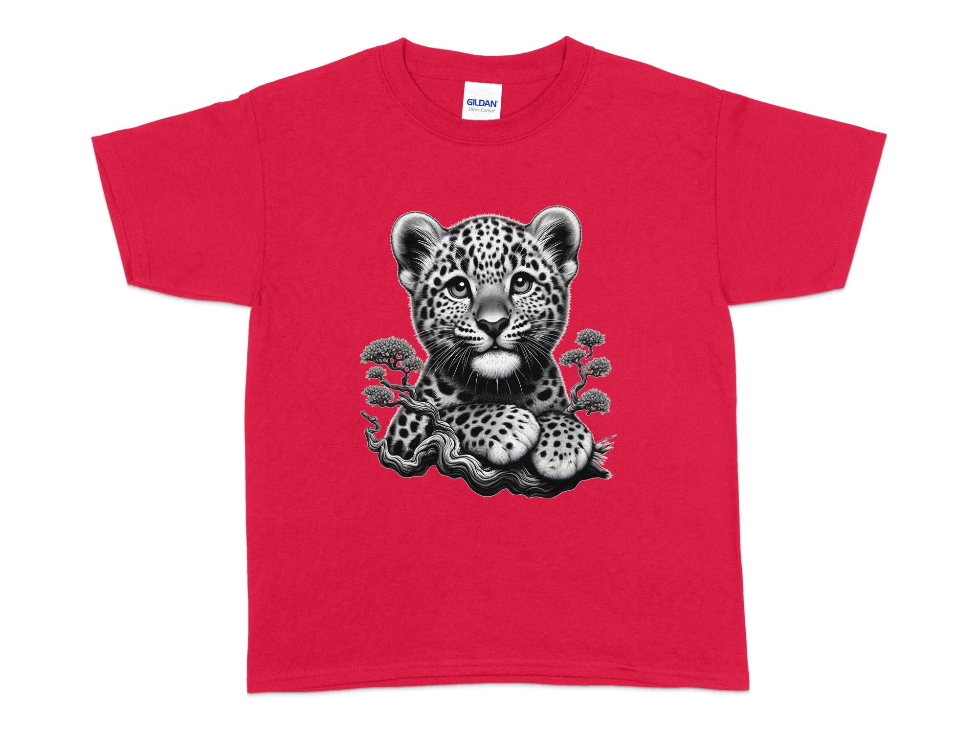 Leopard Bonsai - Coloured Gildan Kids T-Shirt Realistic Animal Talisman Unisex Cute Tee Graphic Design