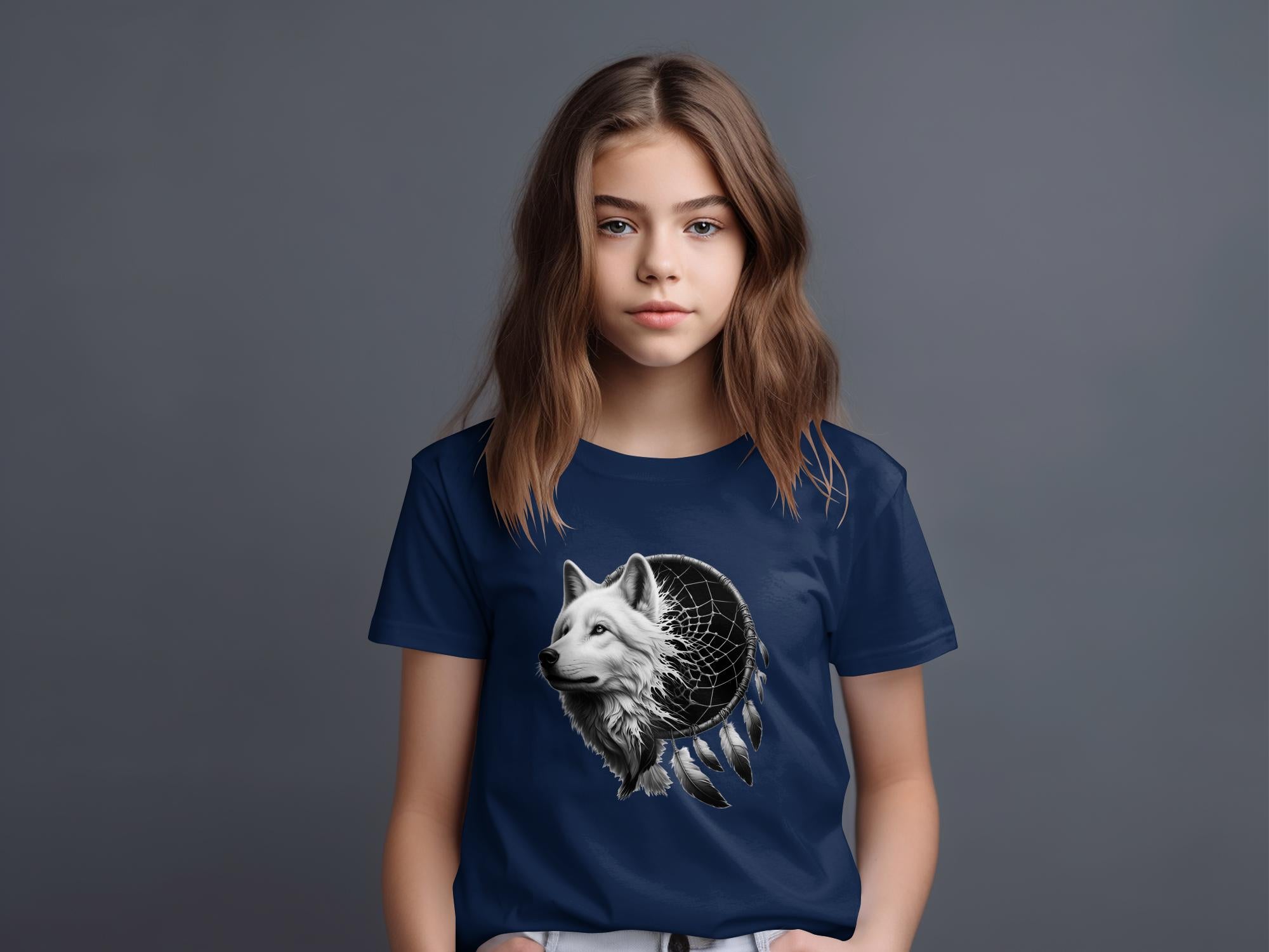 Dreamcatcher Wolf - Coloured Gildan Kids T-Shirt Realistic Native American Talisman Unisex Mythology Tee Graphic Design