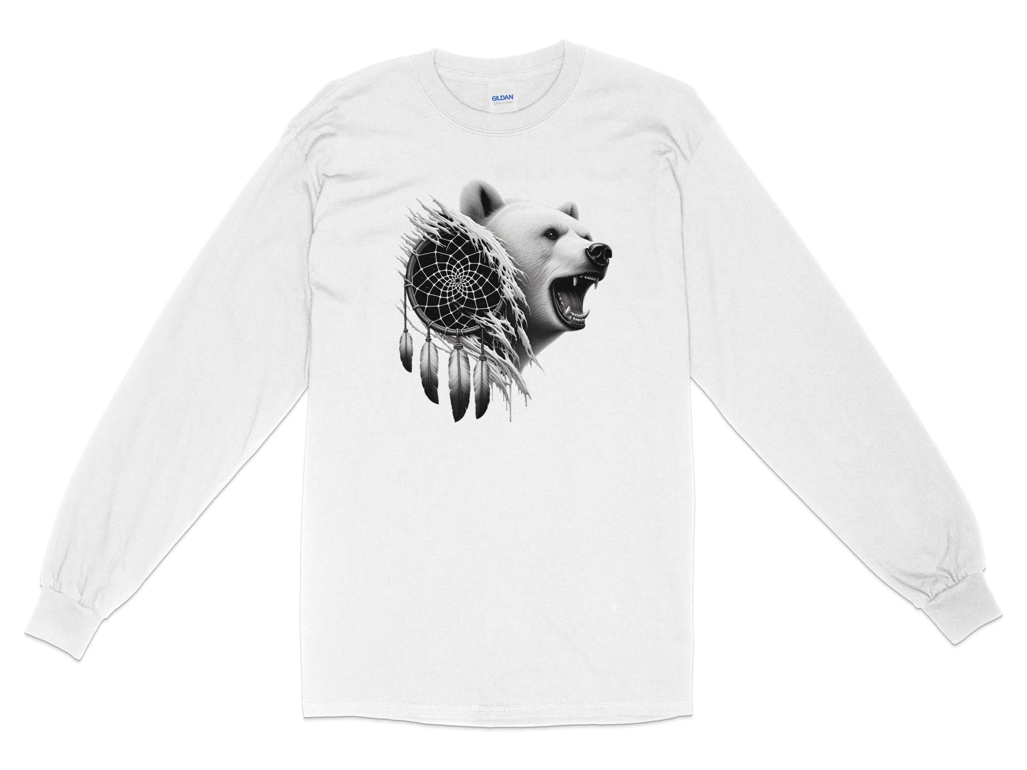 Dreamcatcher Bear - Coloured Gildan Long Sleeve Realistic Native American Talisman Unisex Mythology Tee Graphic Design