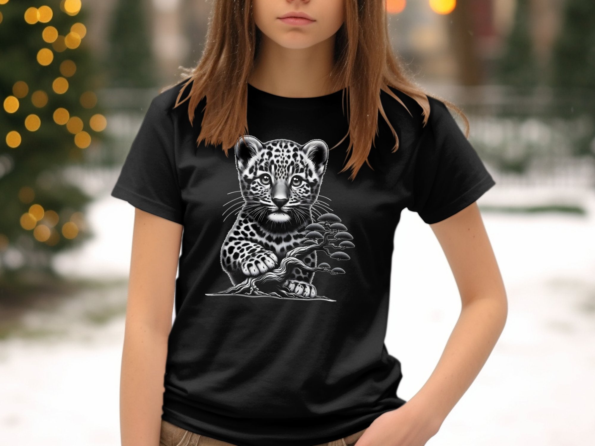 Leopard Bonsai - Coloured Gildan Kids T-Shirt Realistic Animal Talisman Unisex Cute Tee Graphic Design