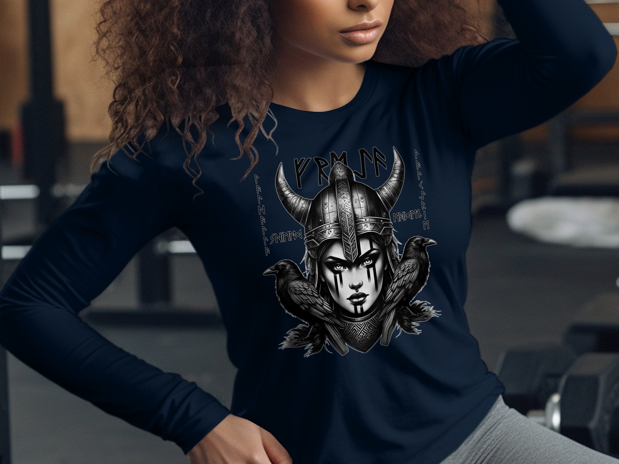 Viking Shield Maiden - Coloured Gildan Long Sleeve Realistic Norse Talisman Men Women Unisex Valhalla Tee Graphic Design